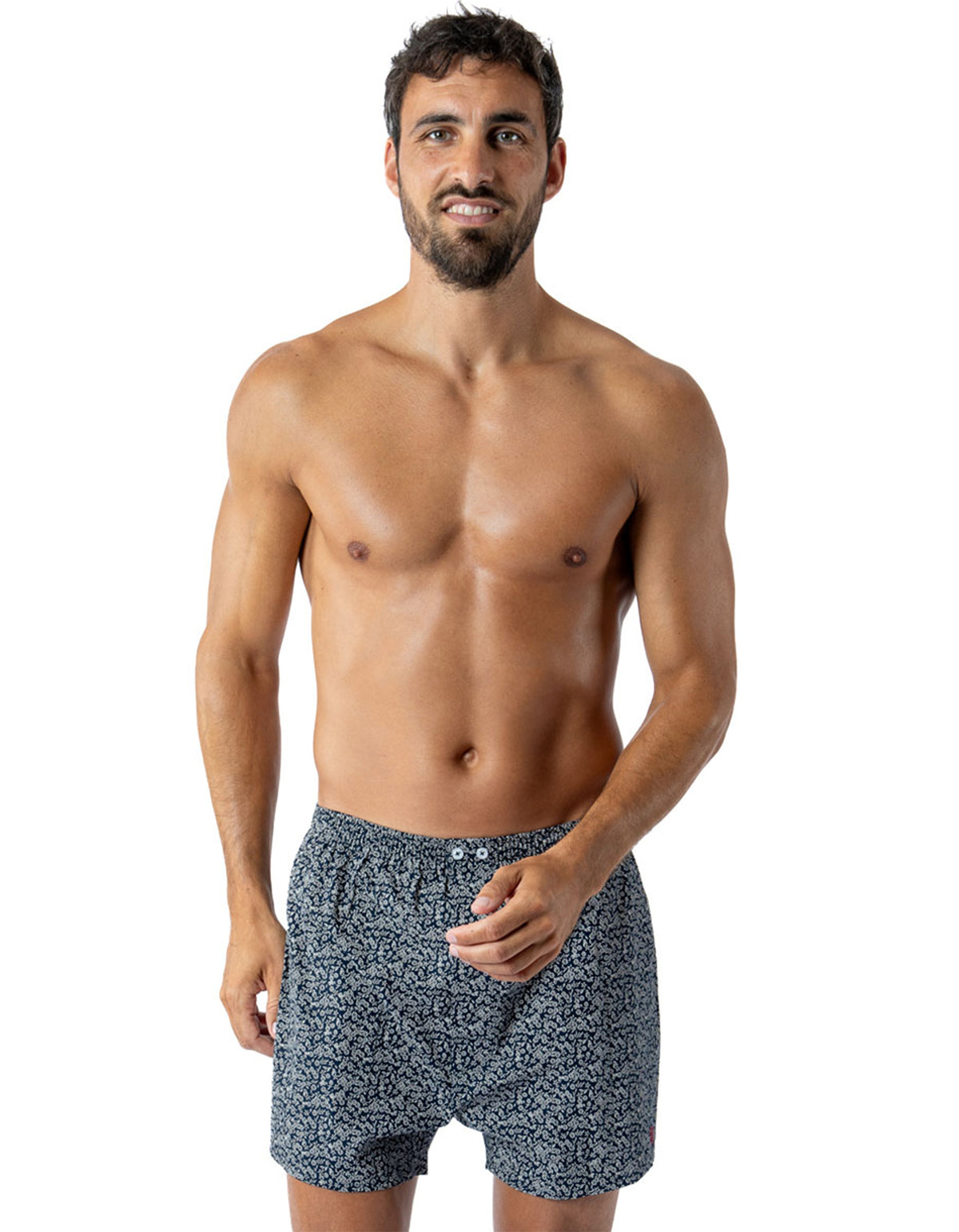Set van 2 katoenen poplin boxershorts met kleine ruitjes en bloemenprint H357.2