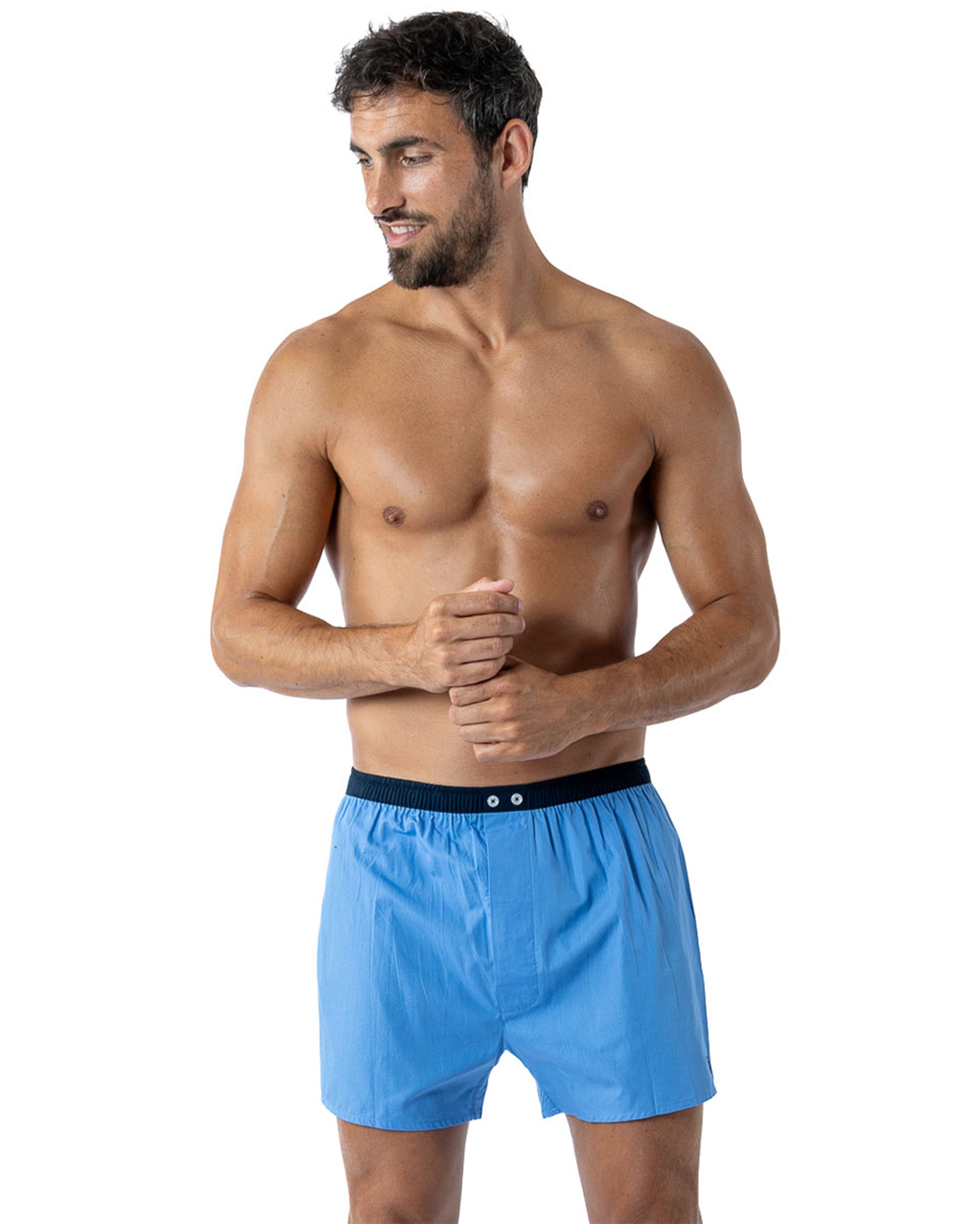 Lot de 2 caleçons en popeline de coton imprimé marin et uni assorti H358.2