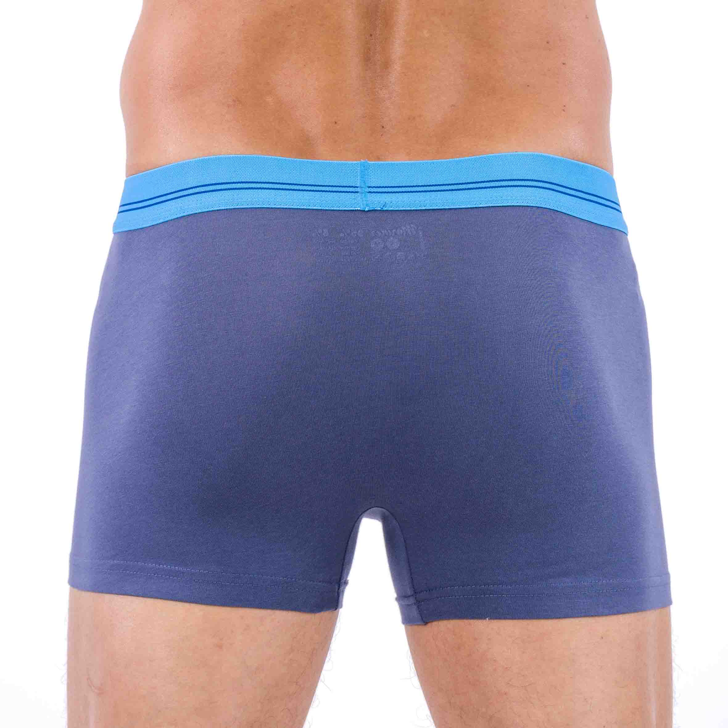 Shorty bleu marine avec ceinture bleue, porté par un mannequin, vue de dos.