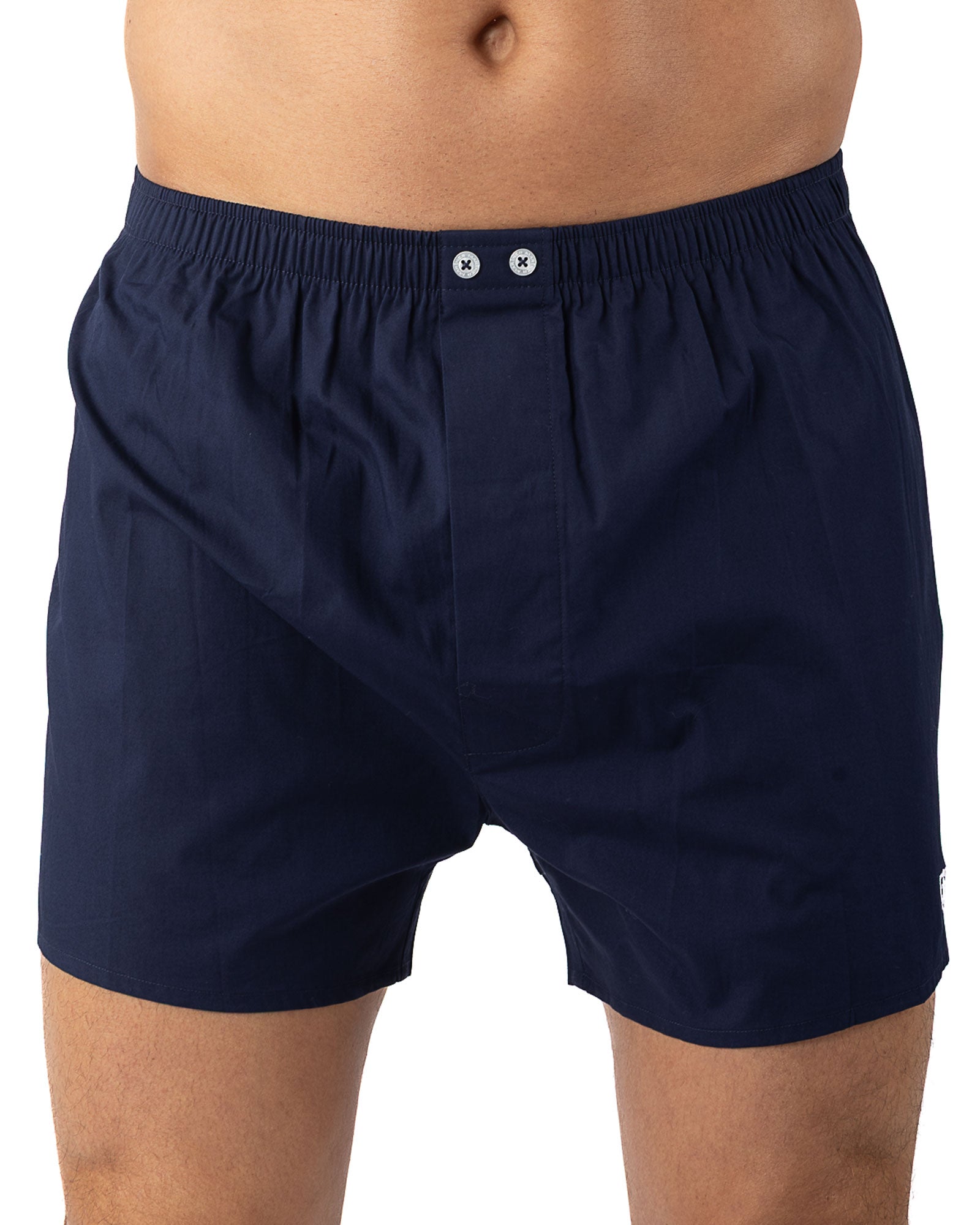 Lot de 2 caleçons en popeline de pur coton rayé bleu et marine uni 380.2