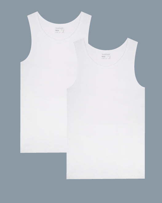 Set of 2 White Fine Ribbed Cotton Tank Tops - 515.2
