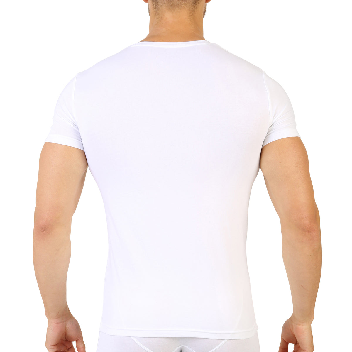 T-shirt col V à manches courtes en coton et élasthanne