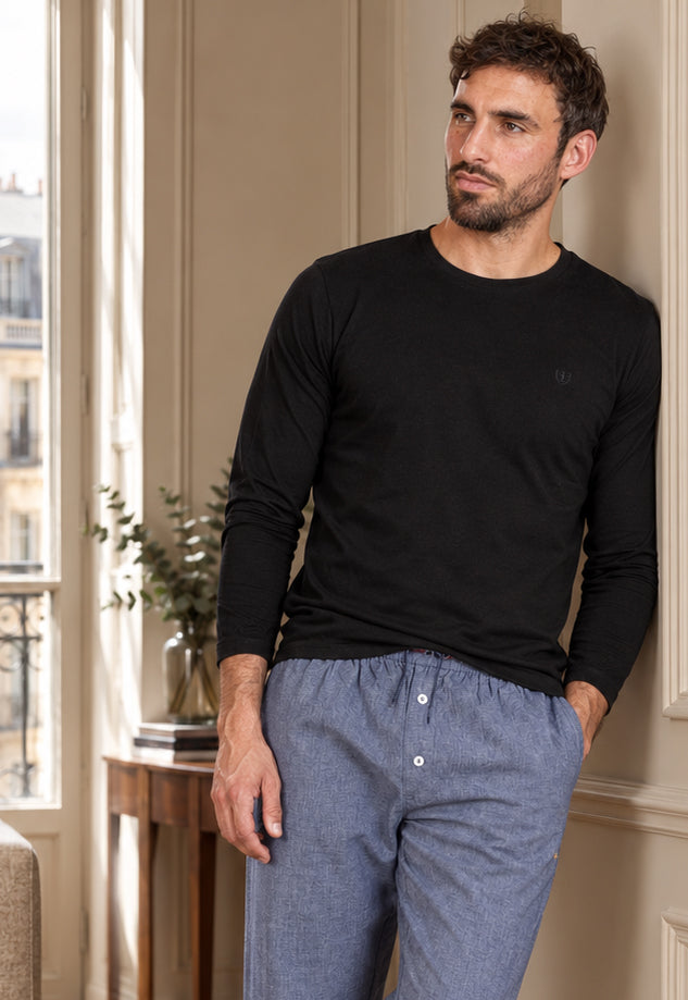 Zwart puur gekamd katoenen jersey T-shirt 6089