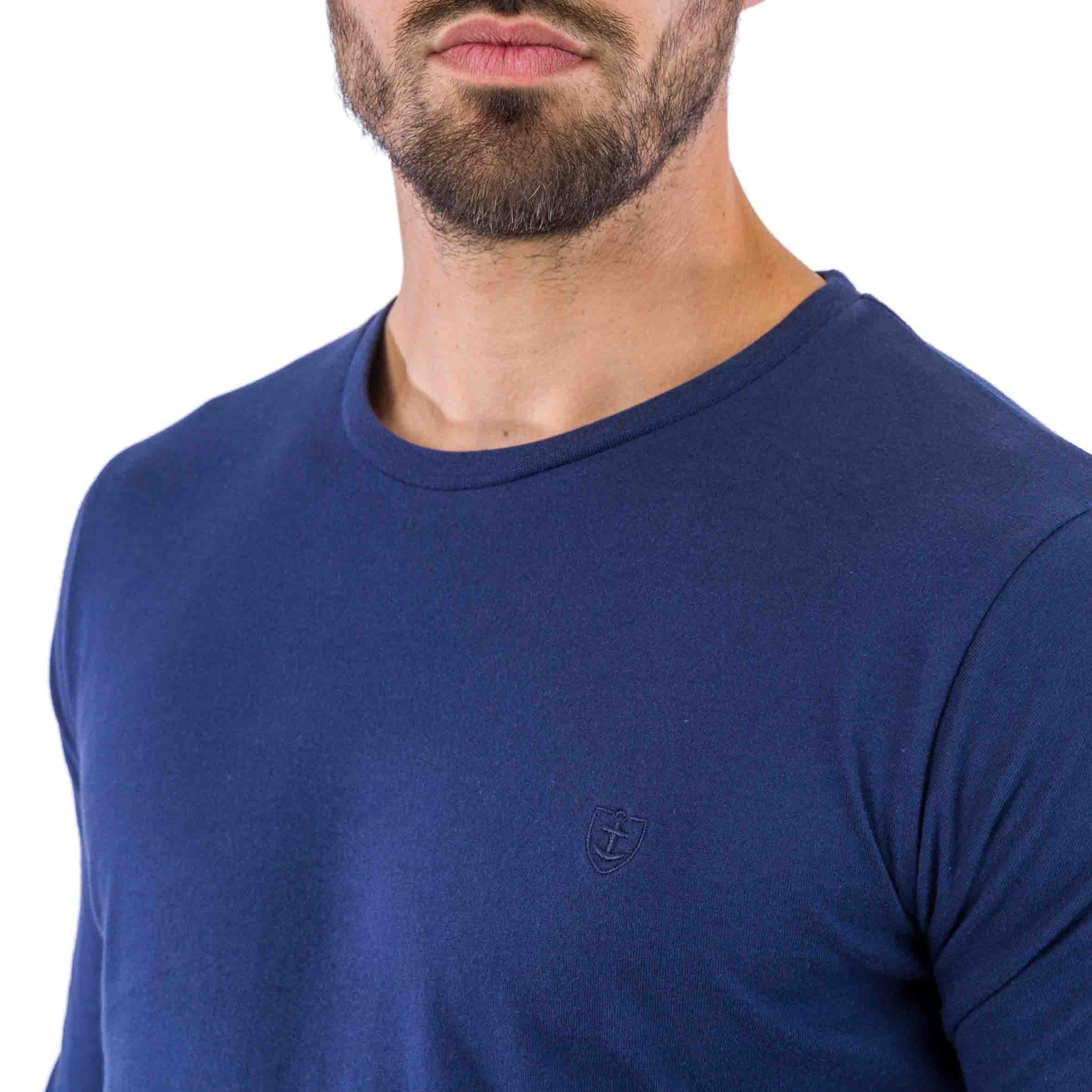 T-shirt en Jersey de Pur Coton Peigné Bleu Marine 6089