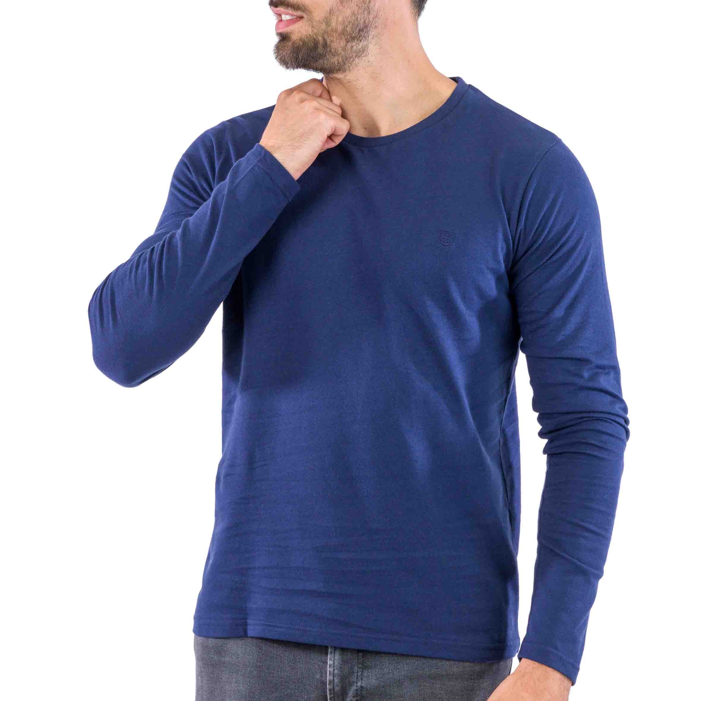T-shirt en Jersey de Pur Coton Peigné Bleu Marine 6089