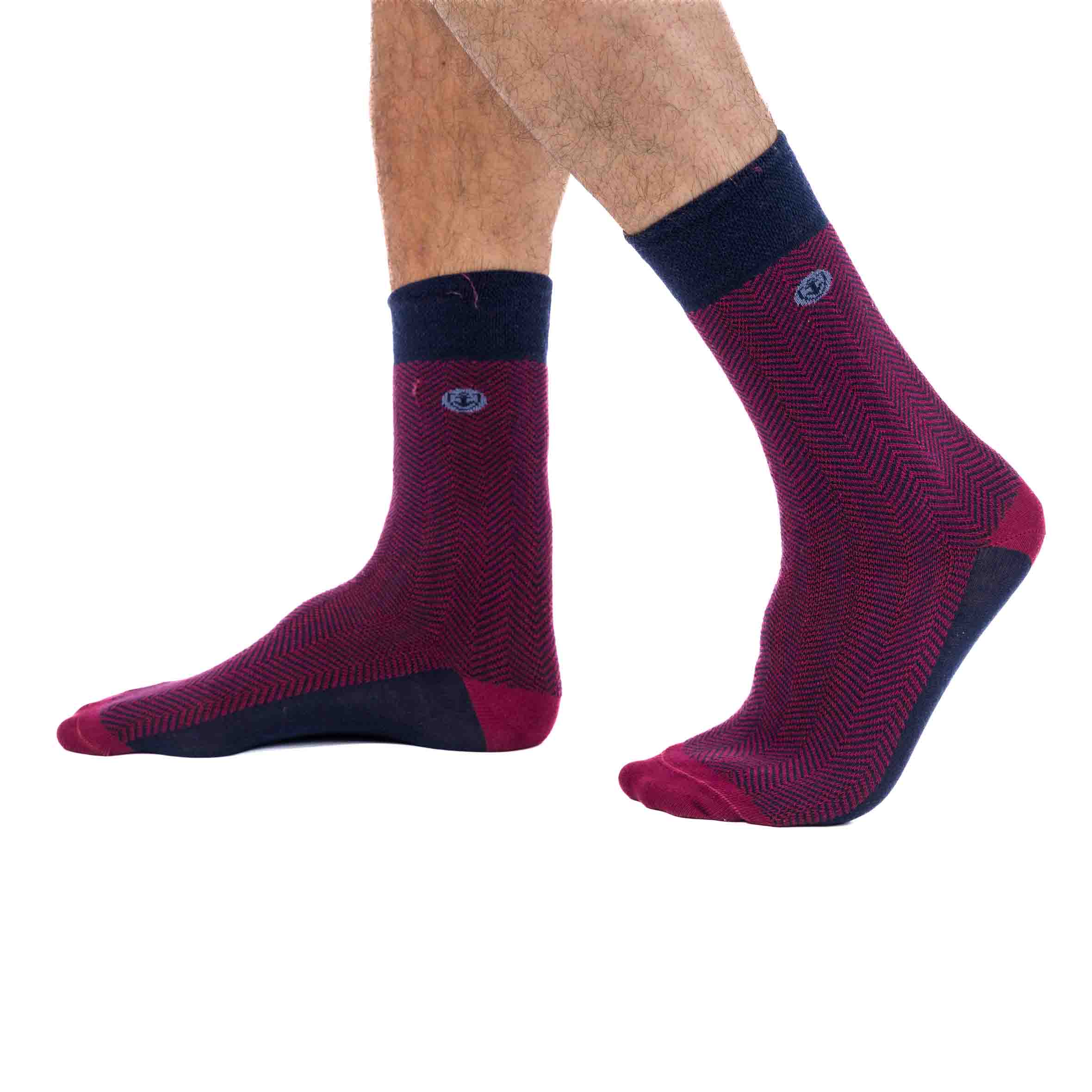 Chaussettes Homme motif Chevron Coton Stretch BORDEAUX 9038