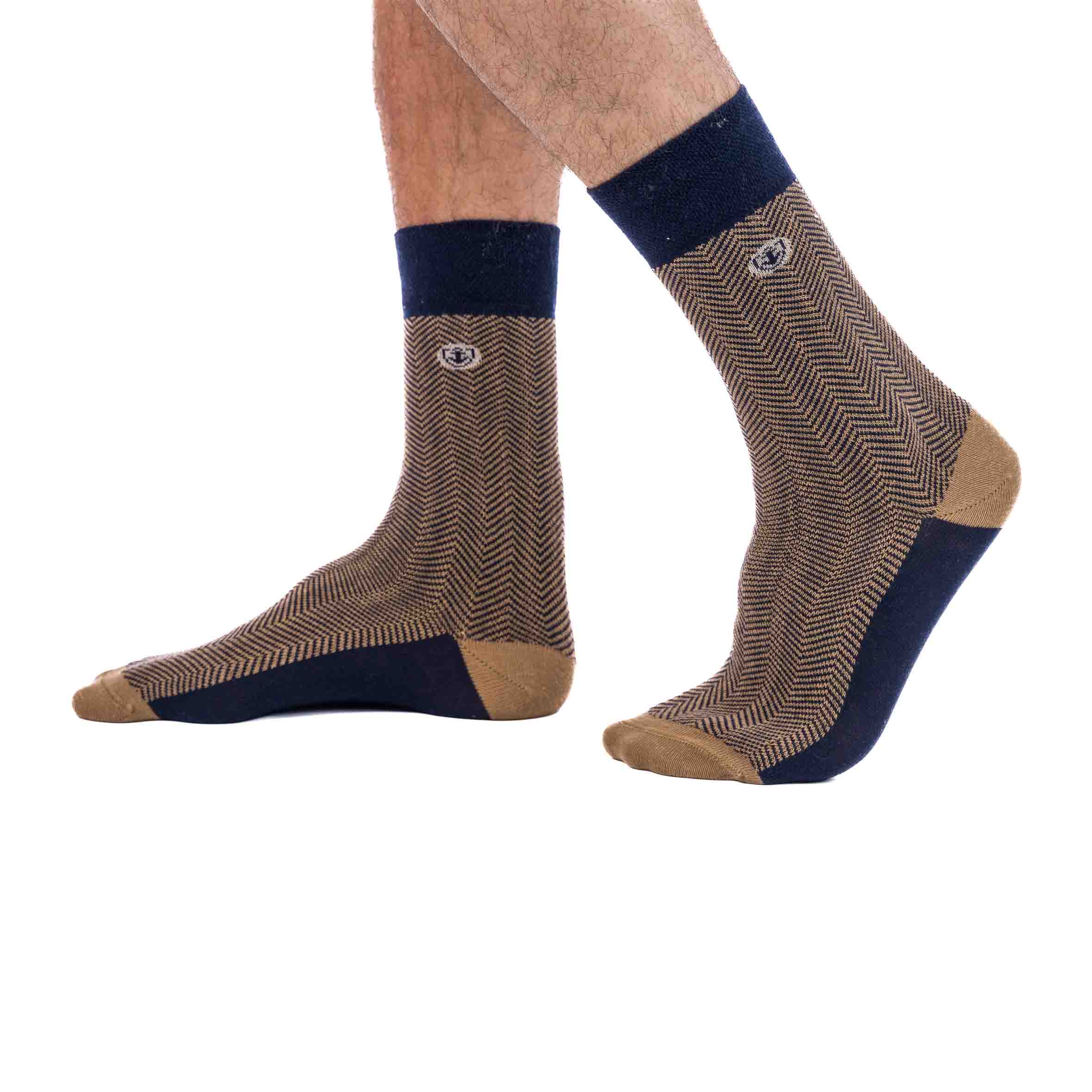 Chaussettes Homme motif Chevron Coton Stretch BEIGE 9038
