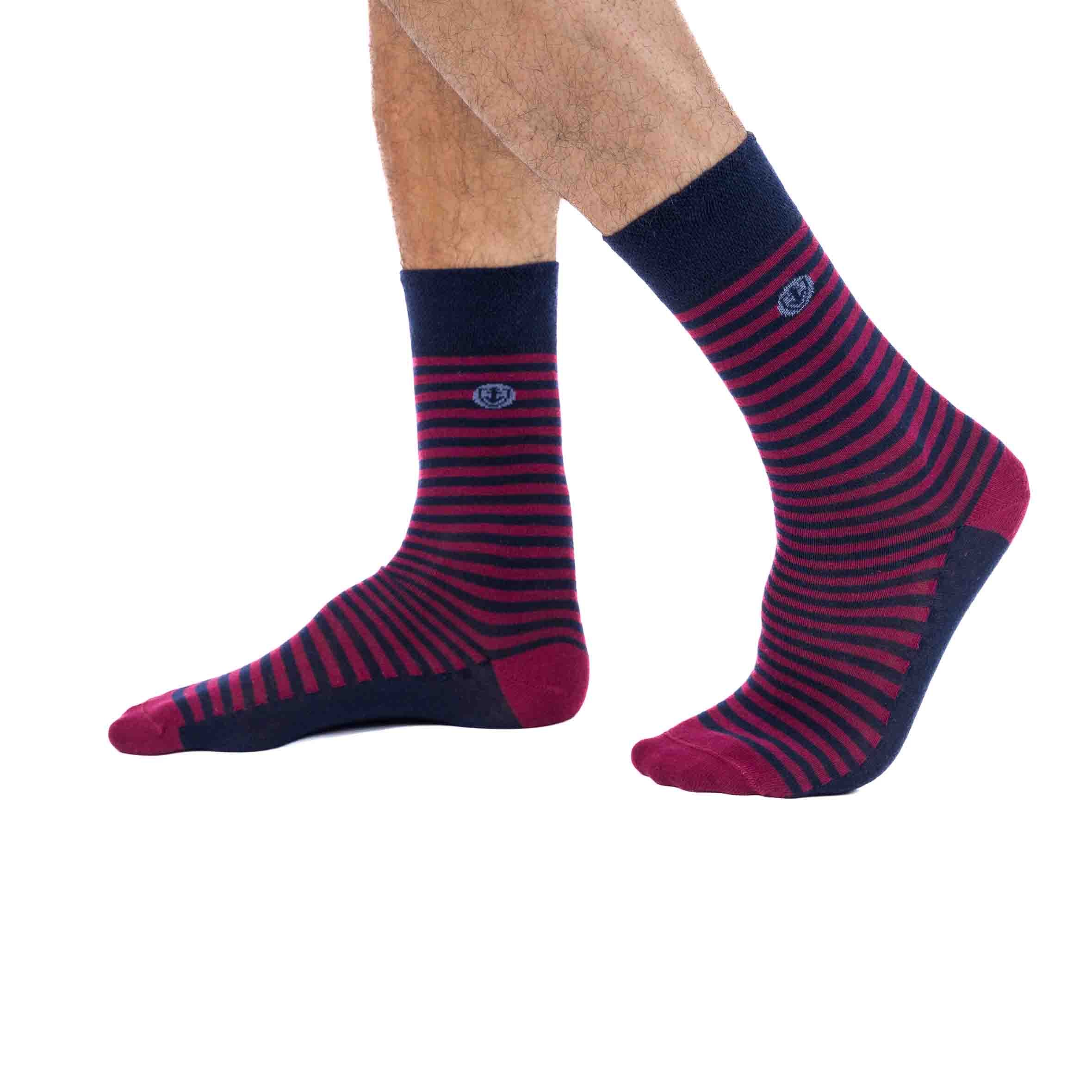 Chaussettes Homme Rayée Coton Stretch BORDEAUX 9039
