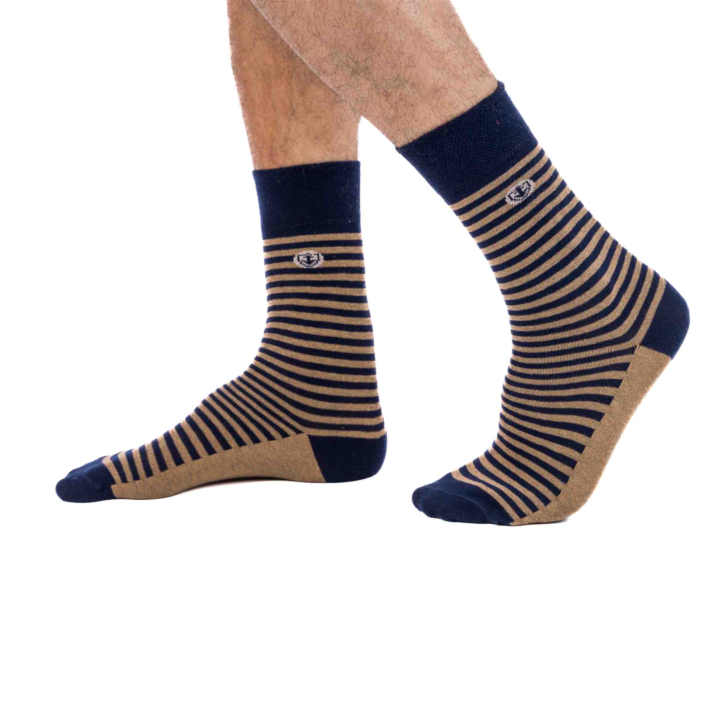 Chaussettes Homme Rayée Coton Stretch BEIGE