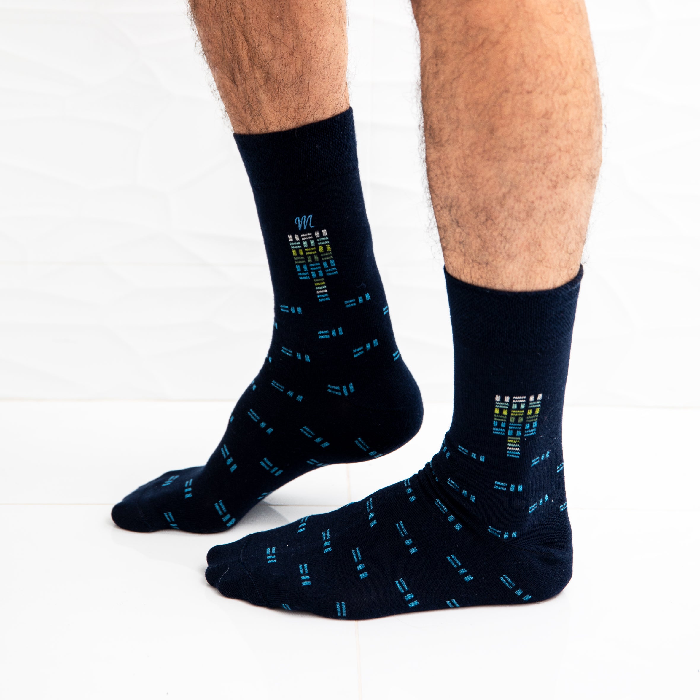Chaussettes Homme petits motif Jacquard Coton Stretch BLEU MARINE 9040