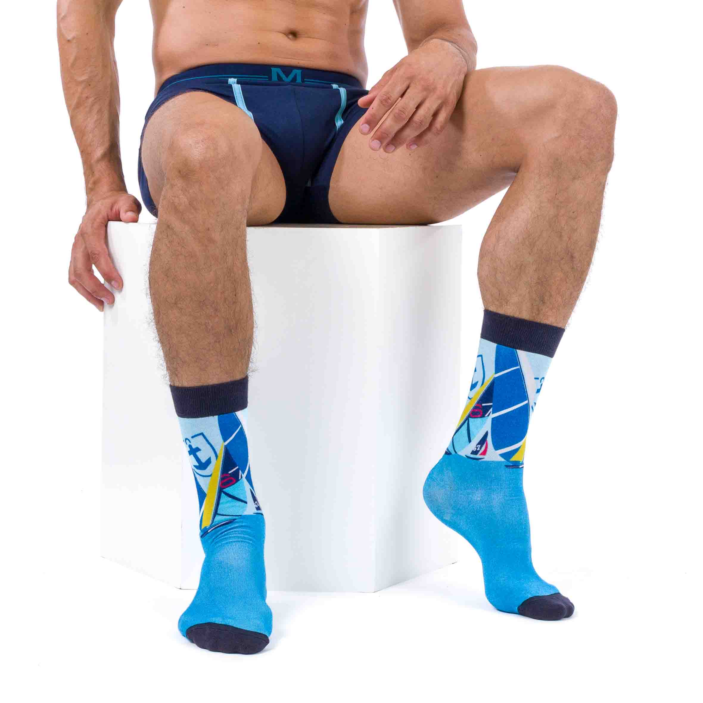 Chaussettes Homme Bambou imprimées Voiliers BLEU 9042