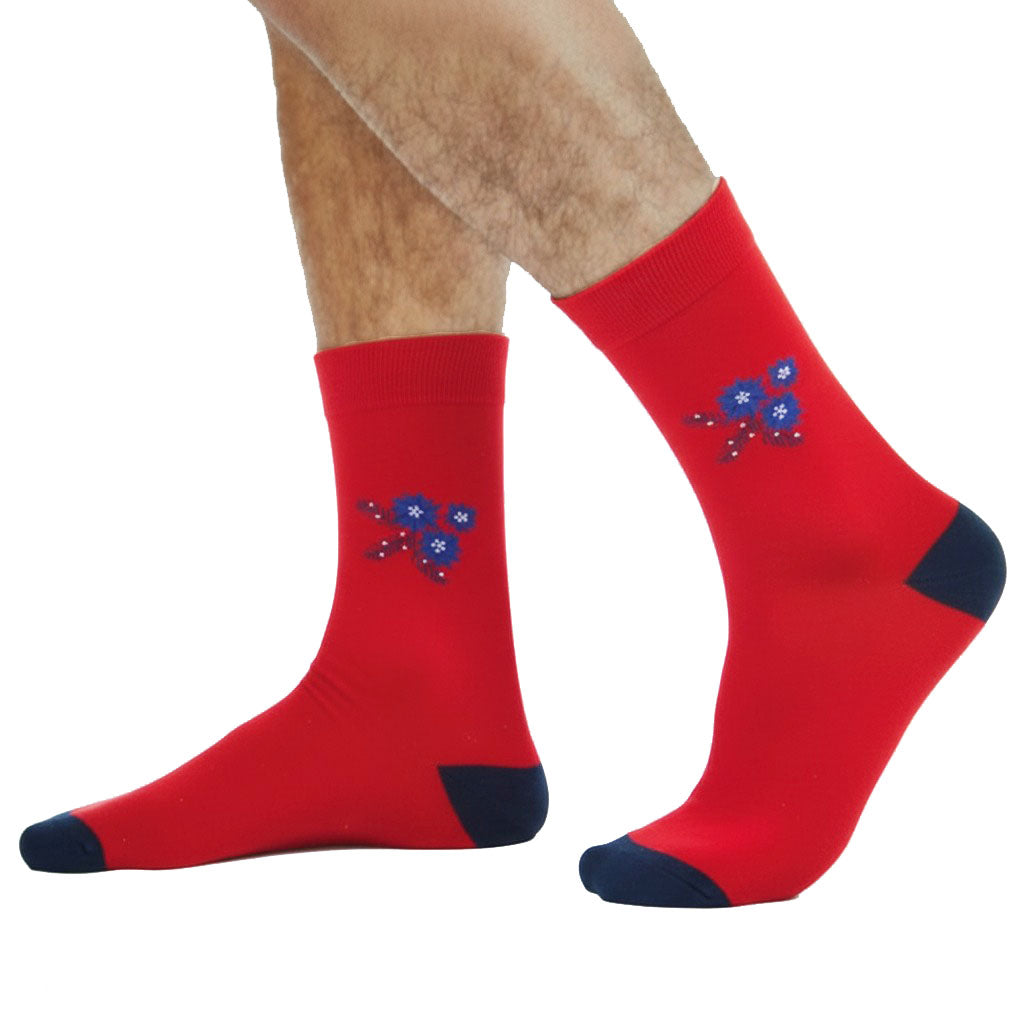Chaussettes Homme motif FLEUR DE NOEL 9052 - ROUGE - Made in France