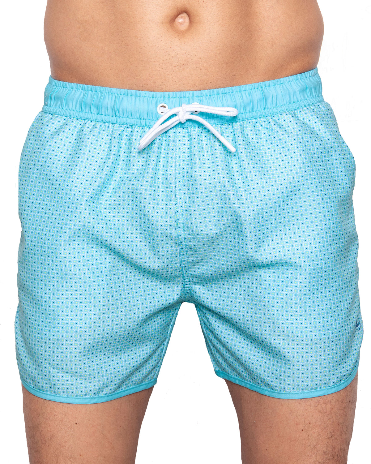 Two-tone swim shorts with mesh lining, NAVY and RED. With travel pouch!
