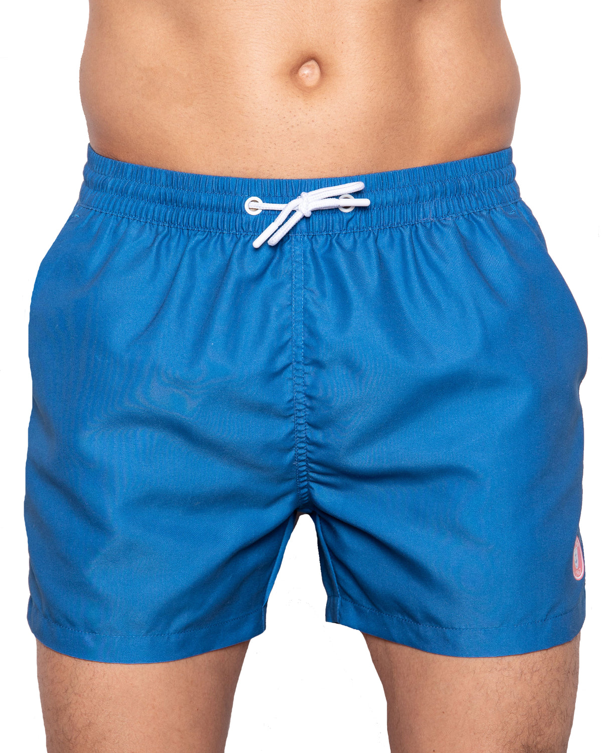 Two-tone swim shorts with mesh lining, NAVY and RED. With travel pouch!
