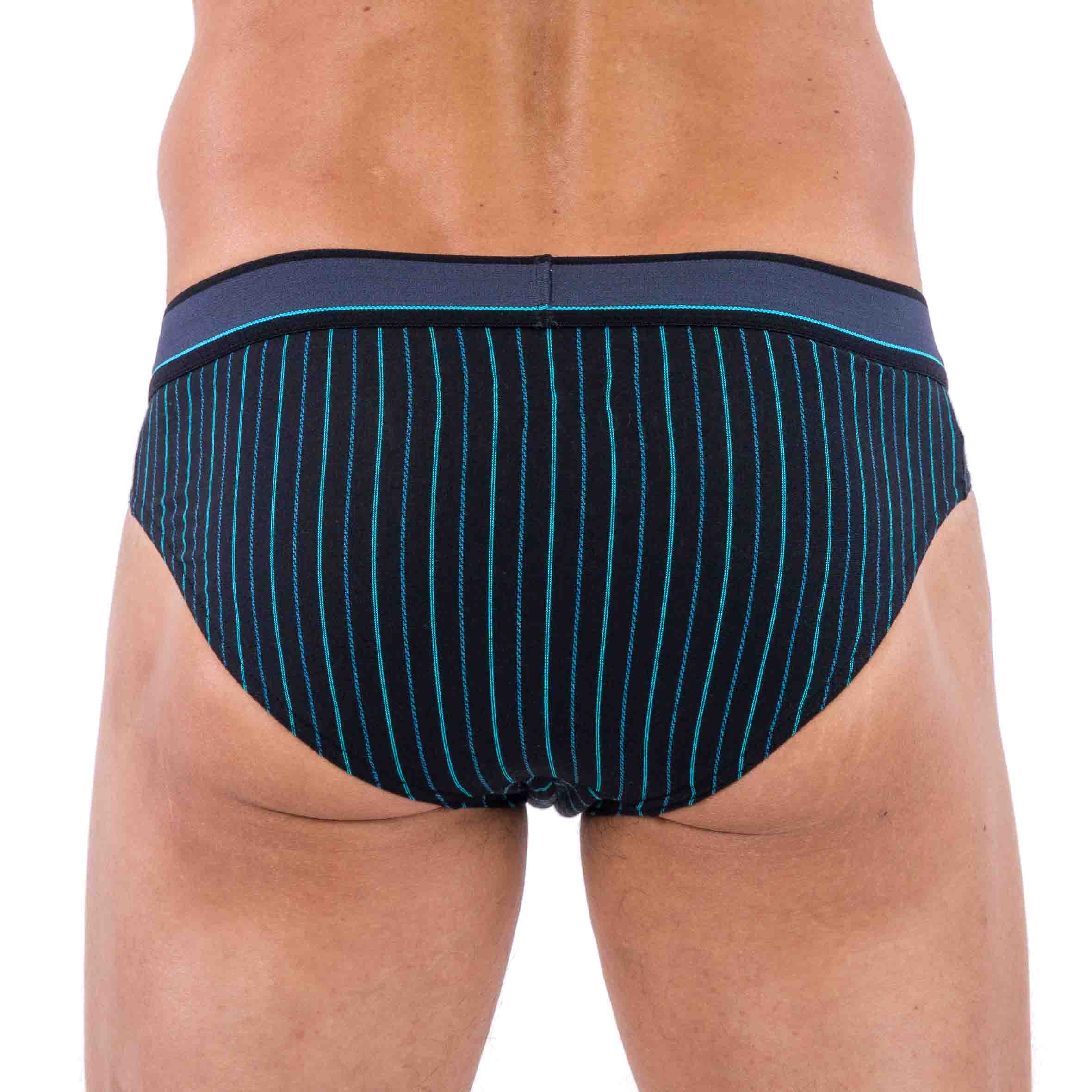 Slip taille basse avec Ceinture en Microfibre Rayée Bleu Marine