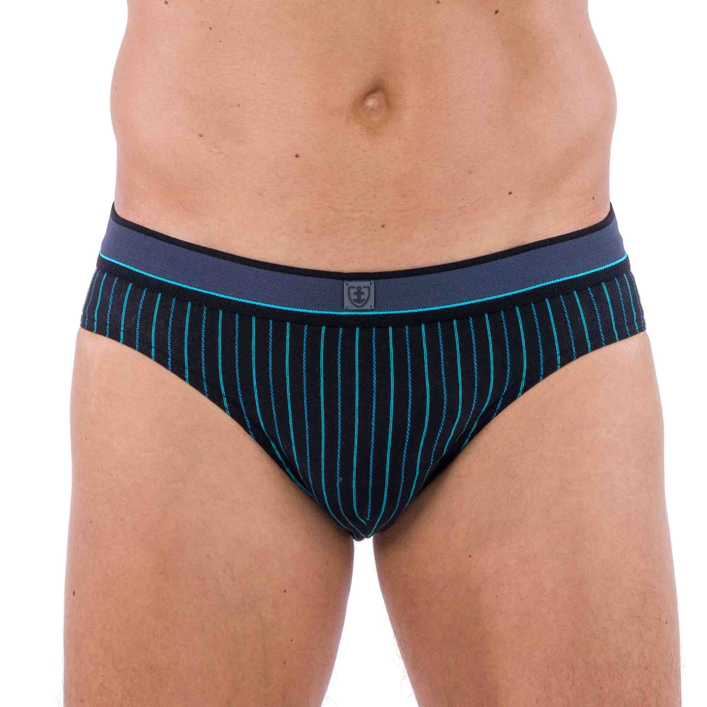 Slip taille basse avec Ceinture en Microfibre Rayée Bleu Marine