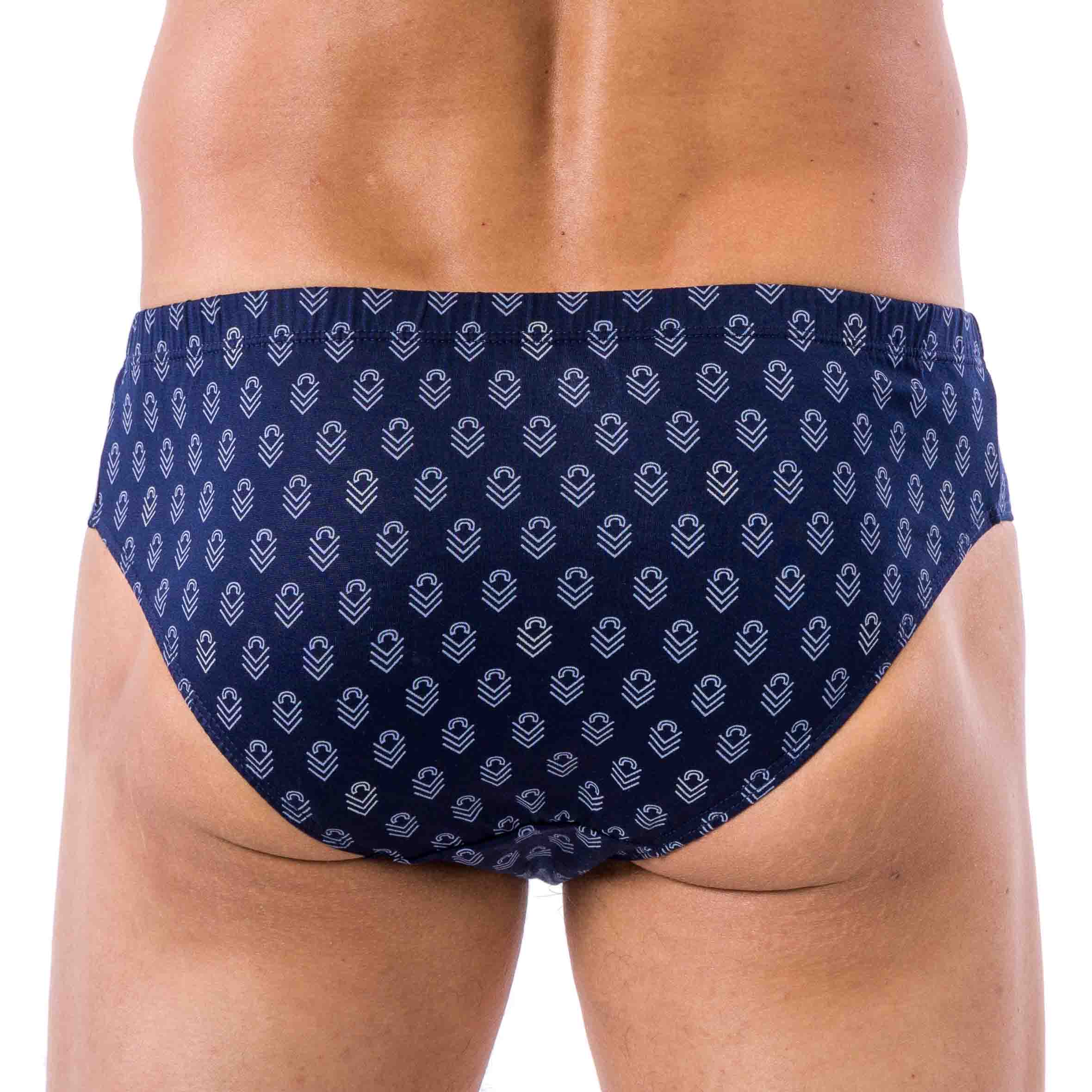 Lot de 2 Slips Taille Basse en Jersey de Coton Mercerisé Imprimé BLEU RAYURE et MARINE D105.2