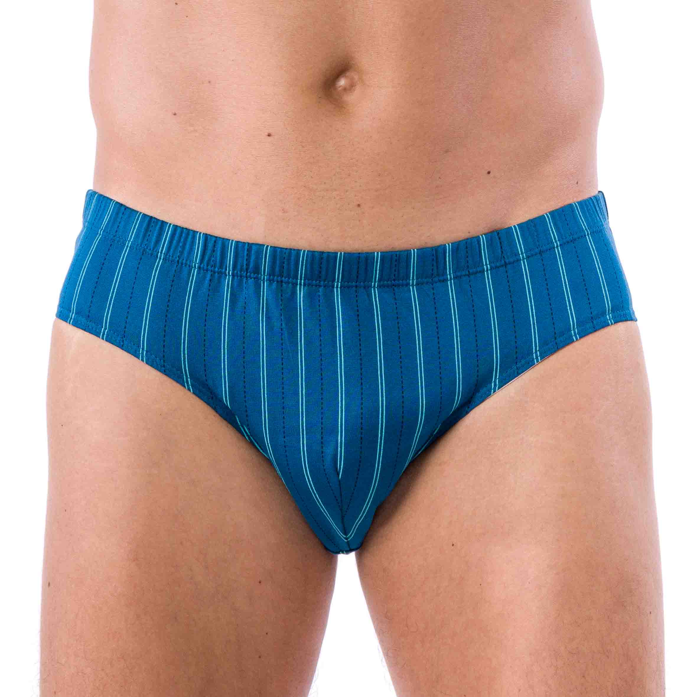 Lot de 2 Slips Taille Basse en Jersey de Coton Mercerisé Imprimé BLEU RAYURE et MARINE D105.2