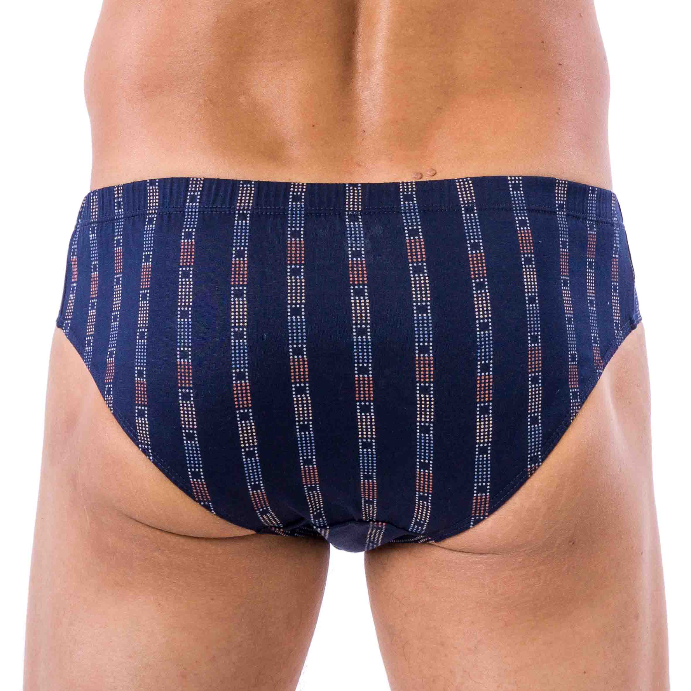 Dos du slip bleu pétrole imprimé – Motif floral subtil et coupe ajustée, offrant confort et élégance.