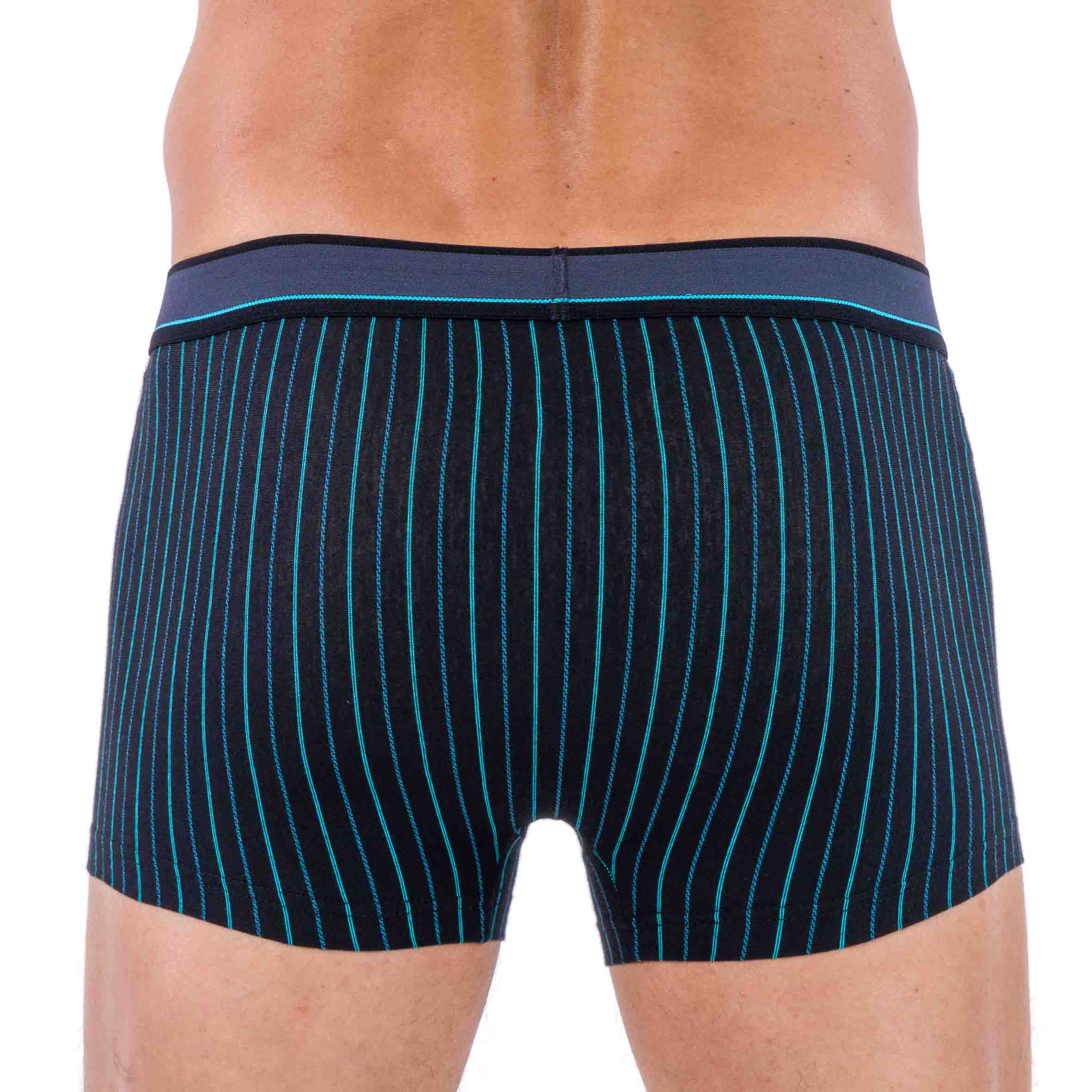 Shorty avec Ceinture rapportée en Microfibre Rayée Bleu Marine