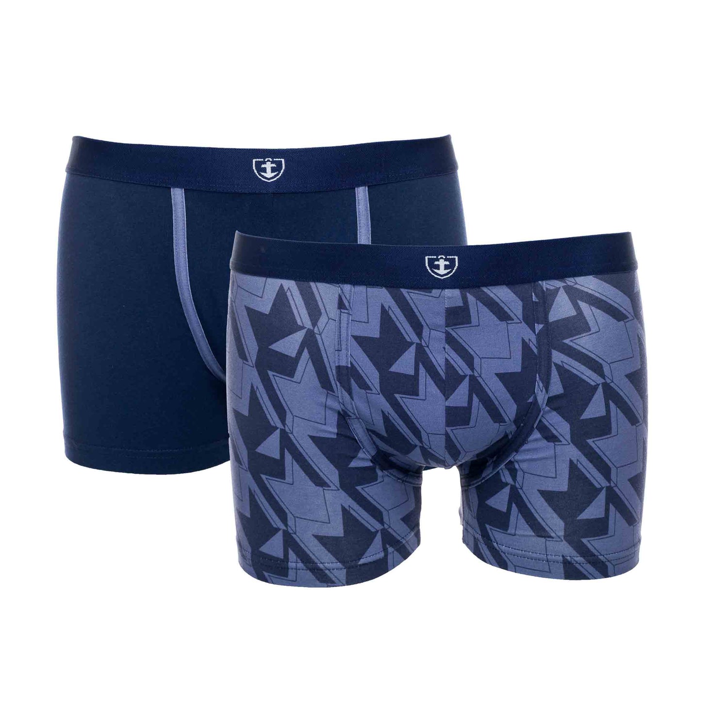 pack de 2 shortys en coton biologique stretch marine et gris imprimé, pour un confort tout au long de la journée.