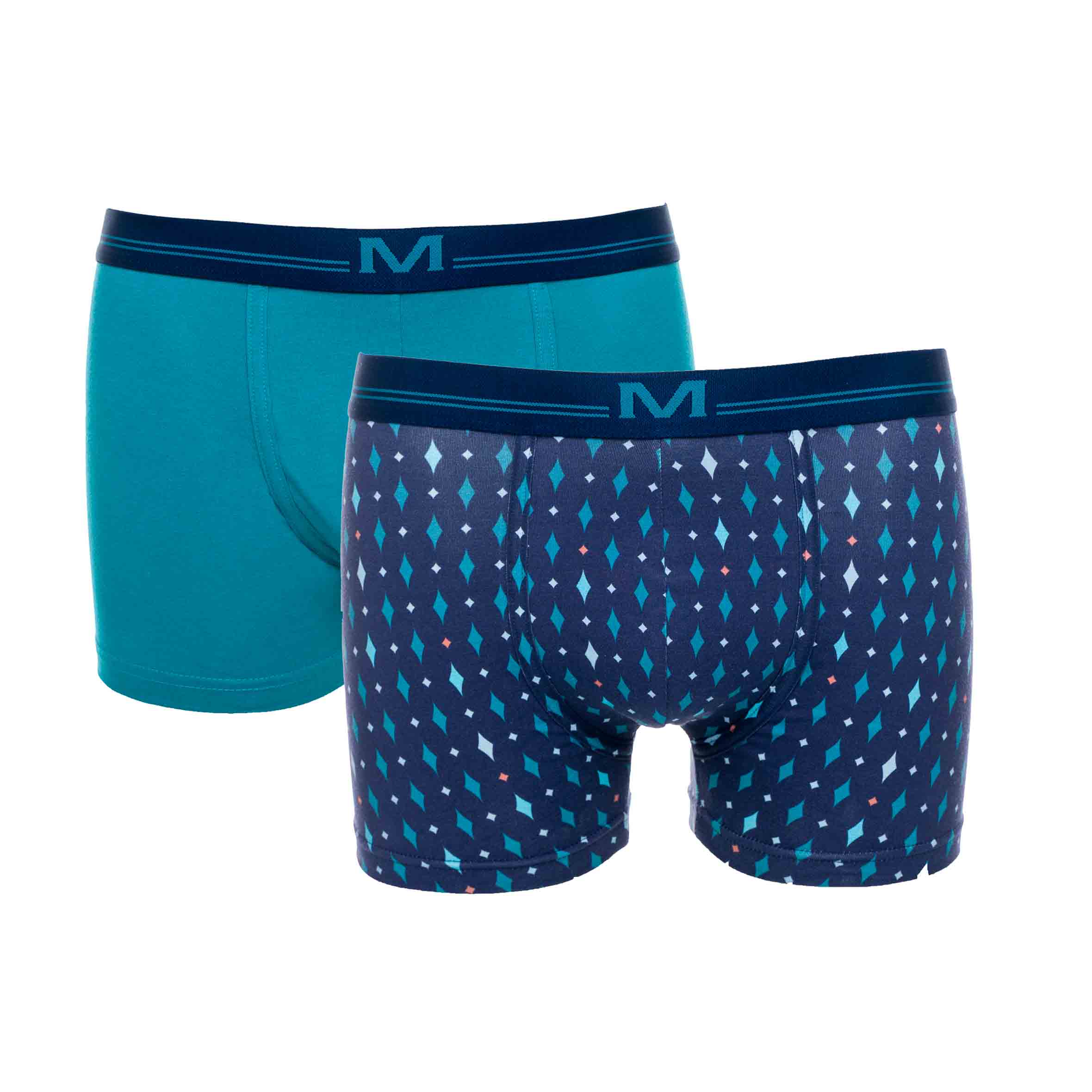 Lot de 2 Shortys en Coton ORGANIQUE Stretch MARINE et CANARD D211.2