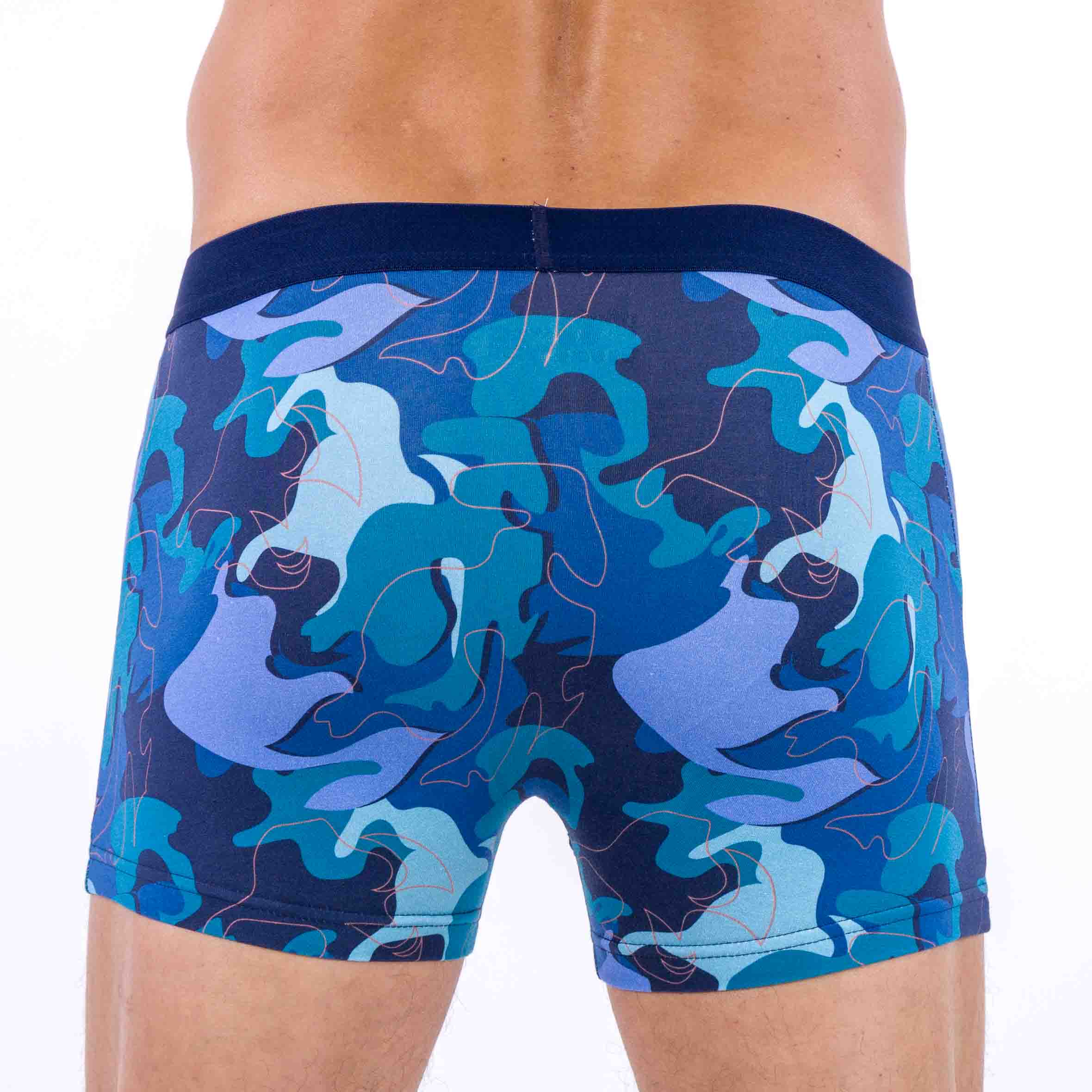 Lot de 2 Shortys en Coton BIO Stretch MARINE CAMOUFLAGE et BLEU