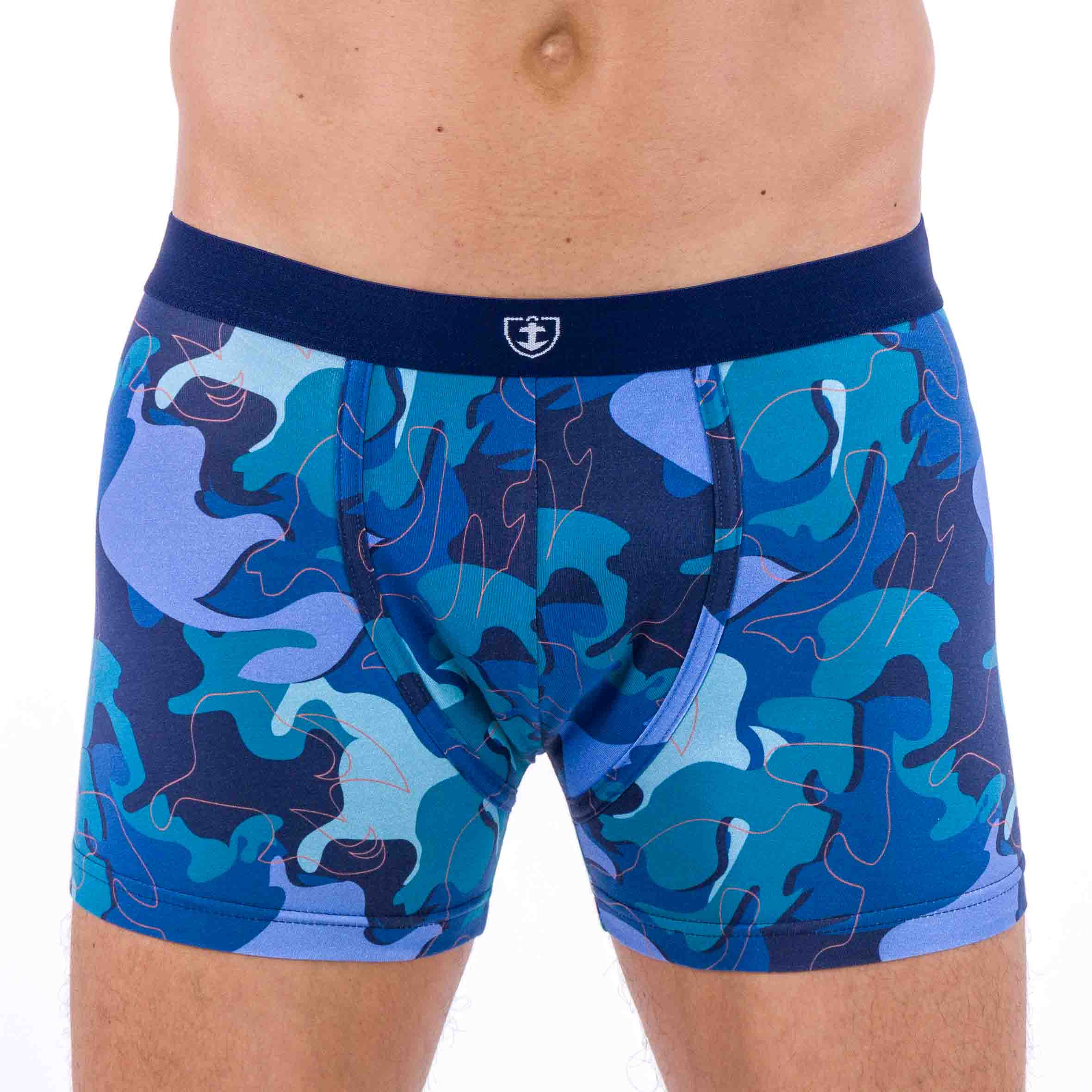 Lot de 2 Shortys en Coton BIO Stretch MARINE CAMOUFLAGE et BLEU