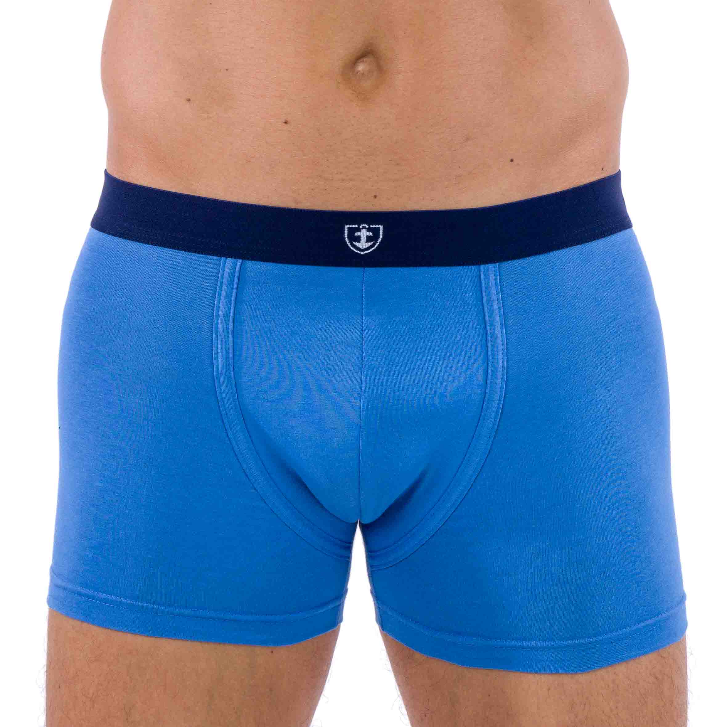 Lot 2 Shortys Coton Biologique Stretch - Marine et Gris Imprimé - Marine Blue Simple - Vue Front