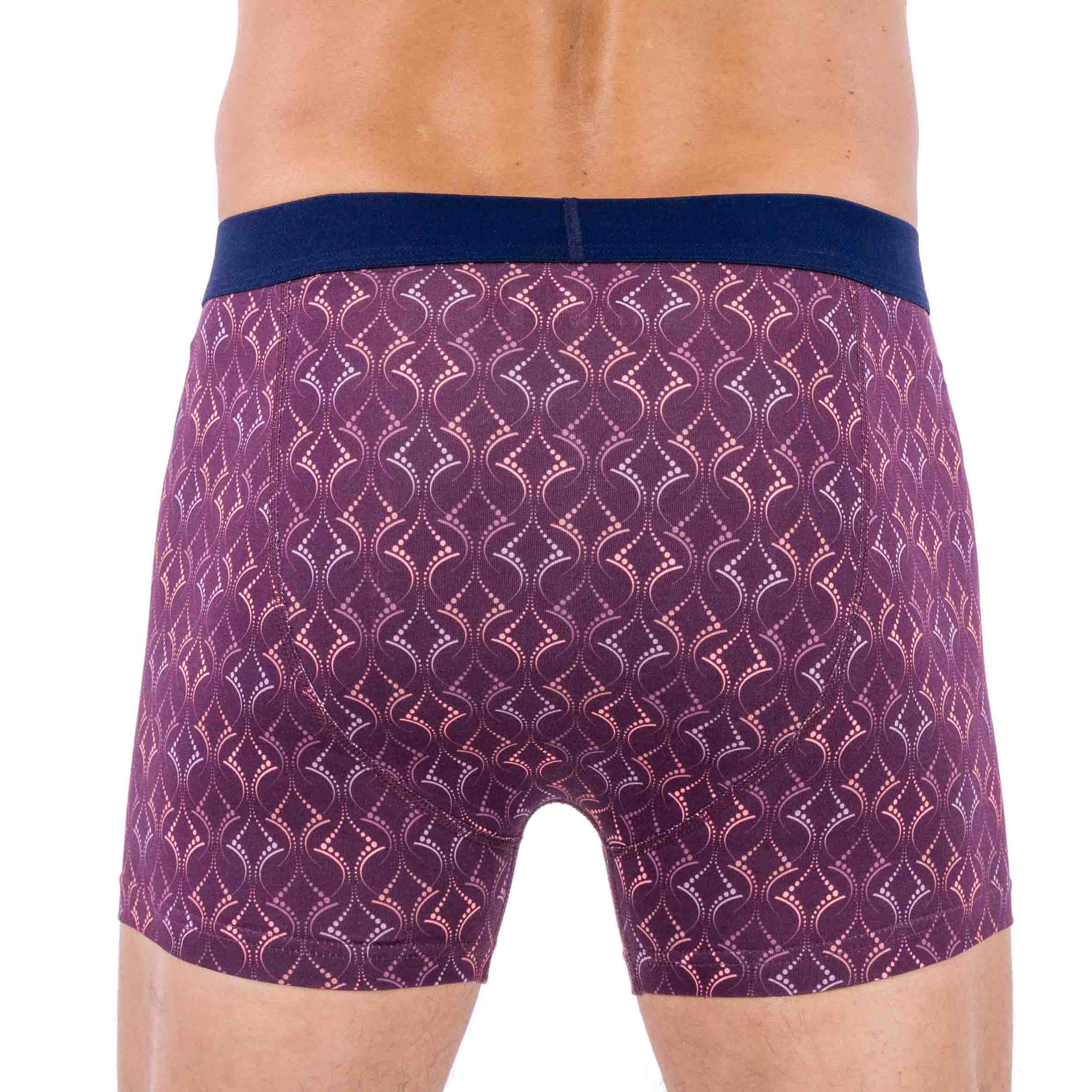 Shortys en Coton BIO Stretch BORDEAUX motif RETRO D222