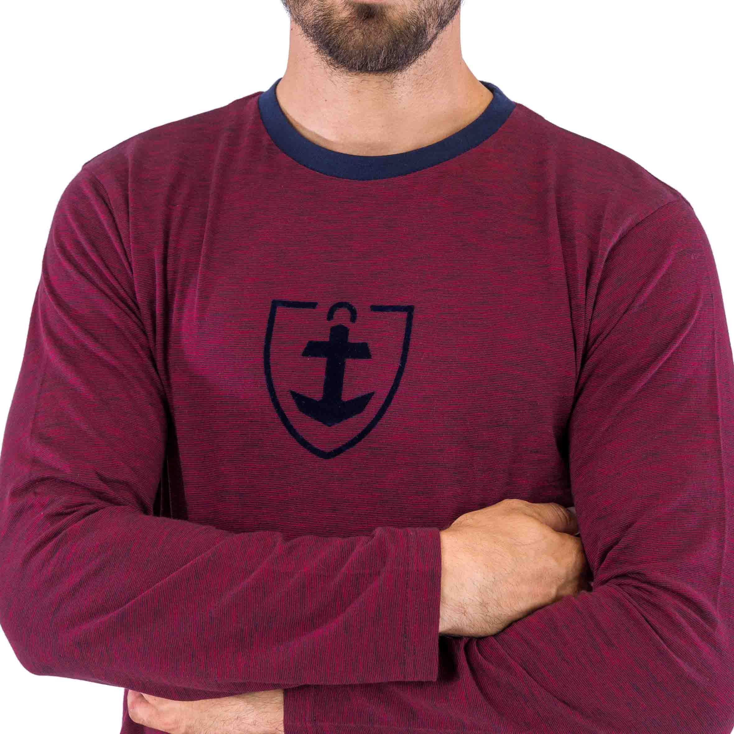 Pyjama Col Rond en Jersey de Coton Bordeaux et Marine