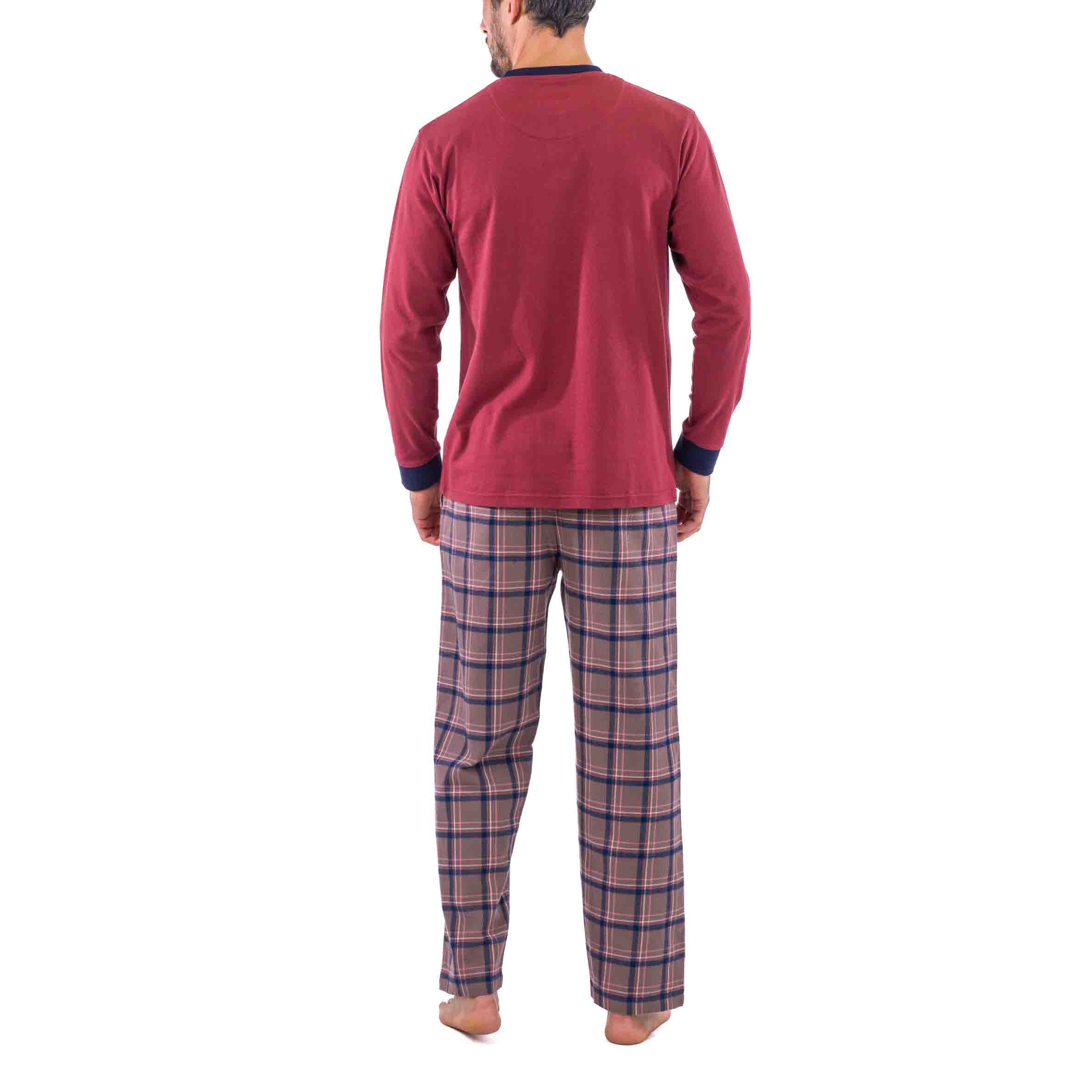 Pyjama col rond Flanelle et Jersey Pur Coton Marron D427