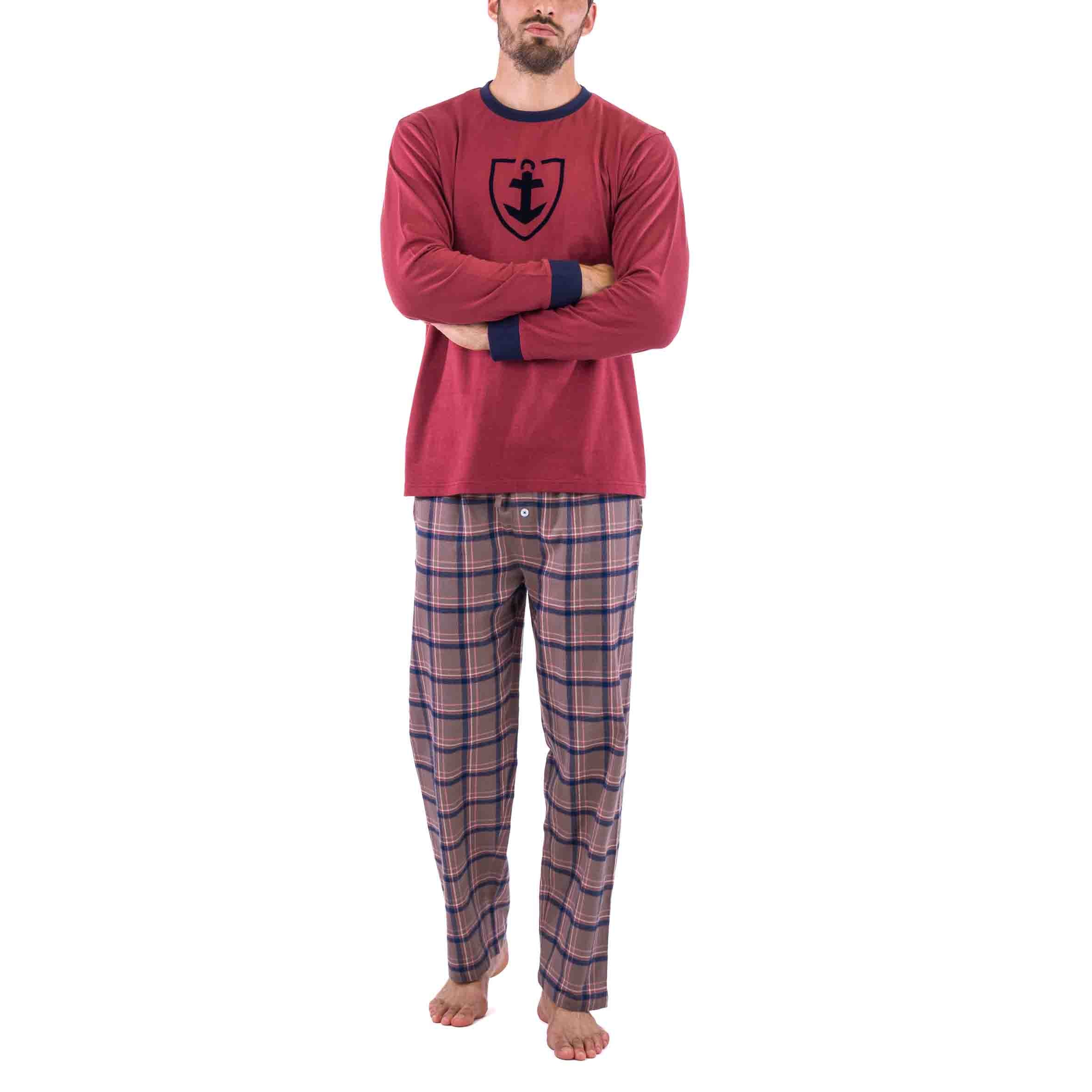 Pyjama col rond Flanelle et Jersey Pur Coton Marron D427