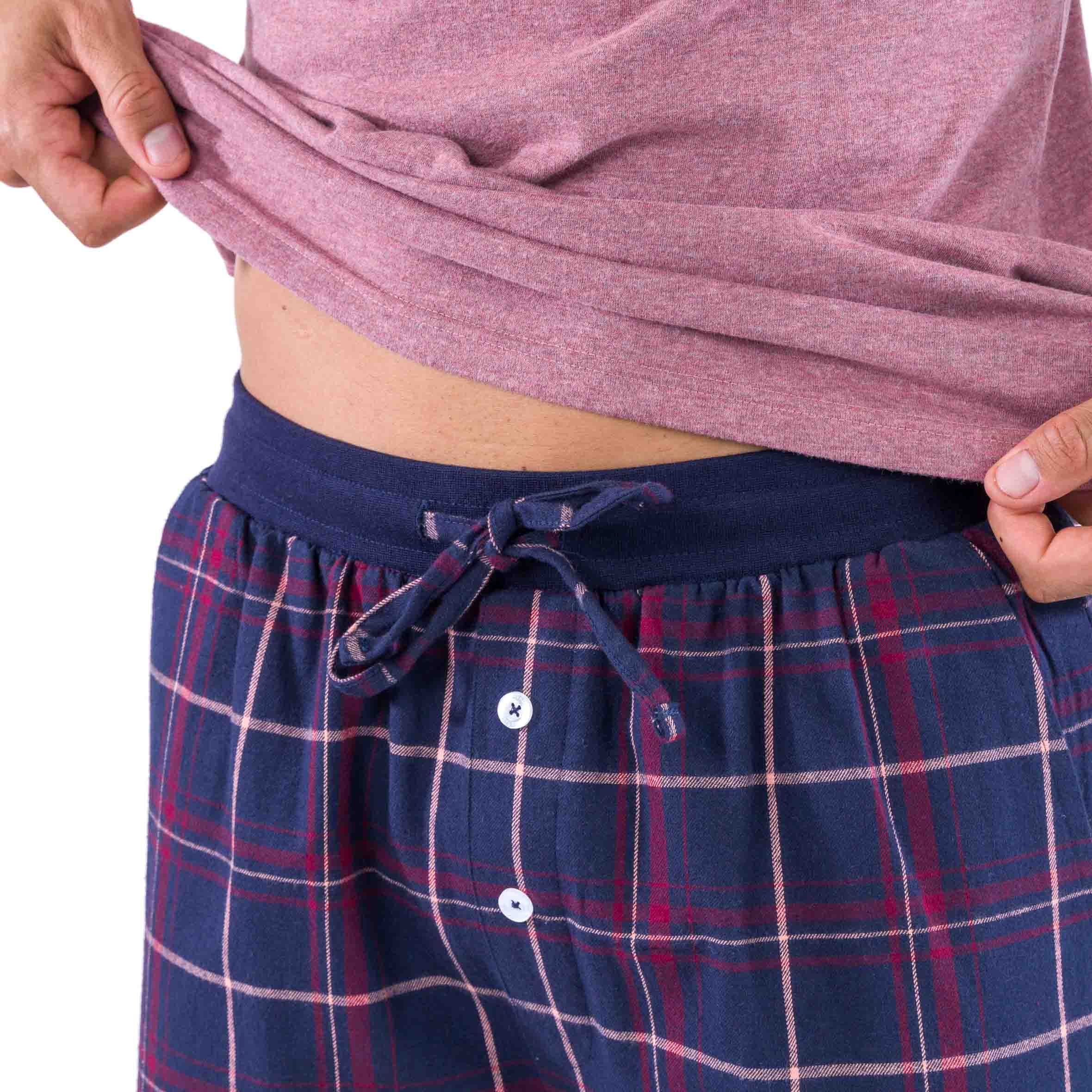 Pyjama en Flanelle carreaux et Jersey Pur Coton Bordeaux effet chiné D429