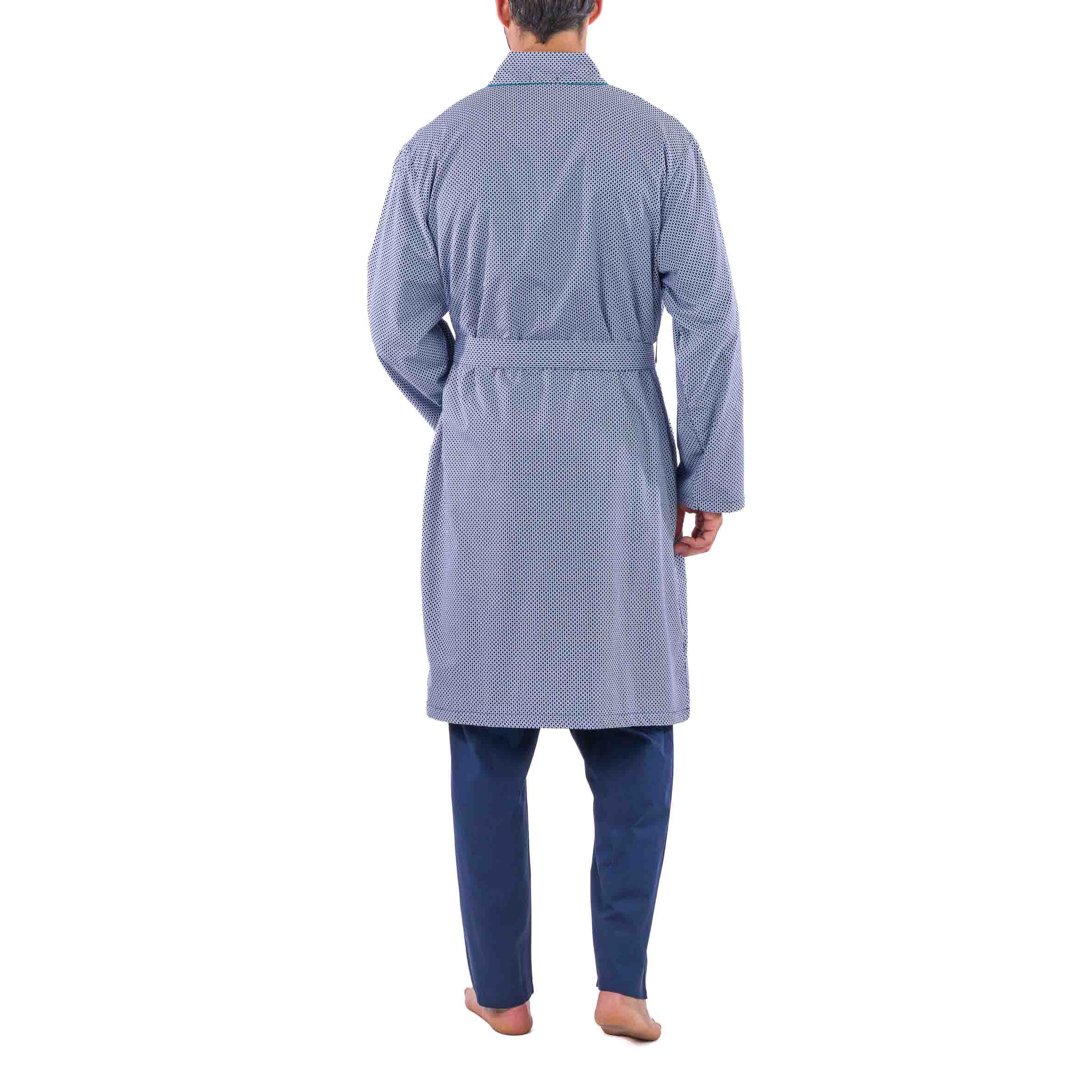 Peignoir en Popeline Imprimée Doublée Eponge BLEU MARINE Petits Motifs D713