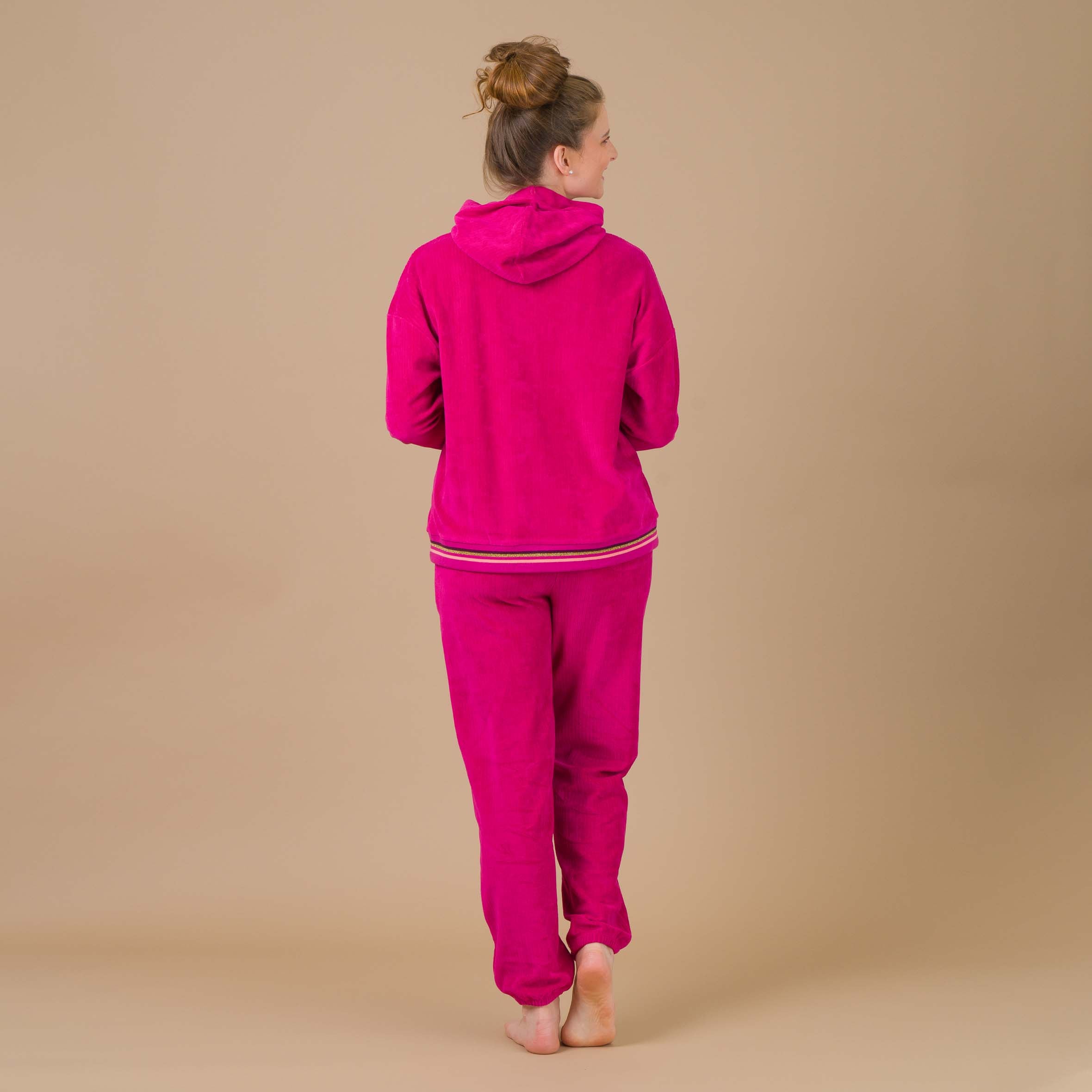 Ensemble Jogging Femme avec Capuche en Velours Cotelé FUSHIA