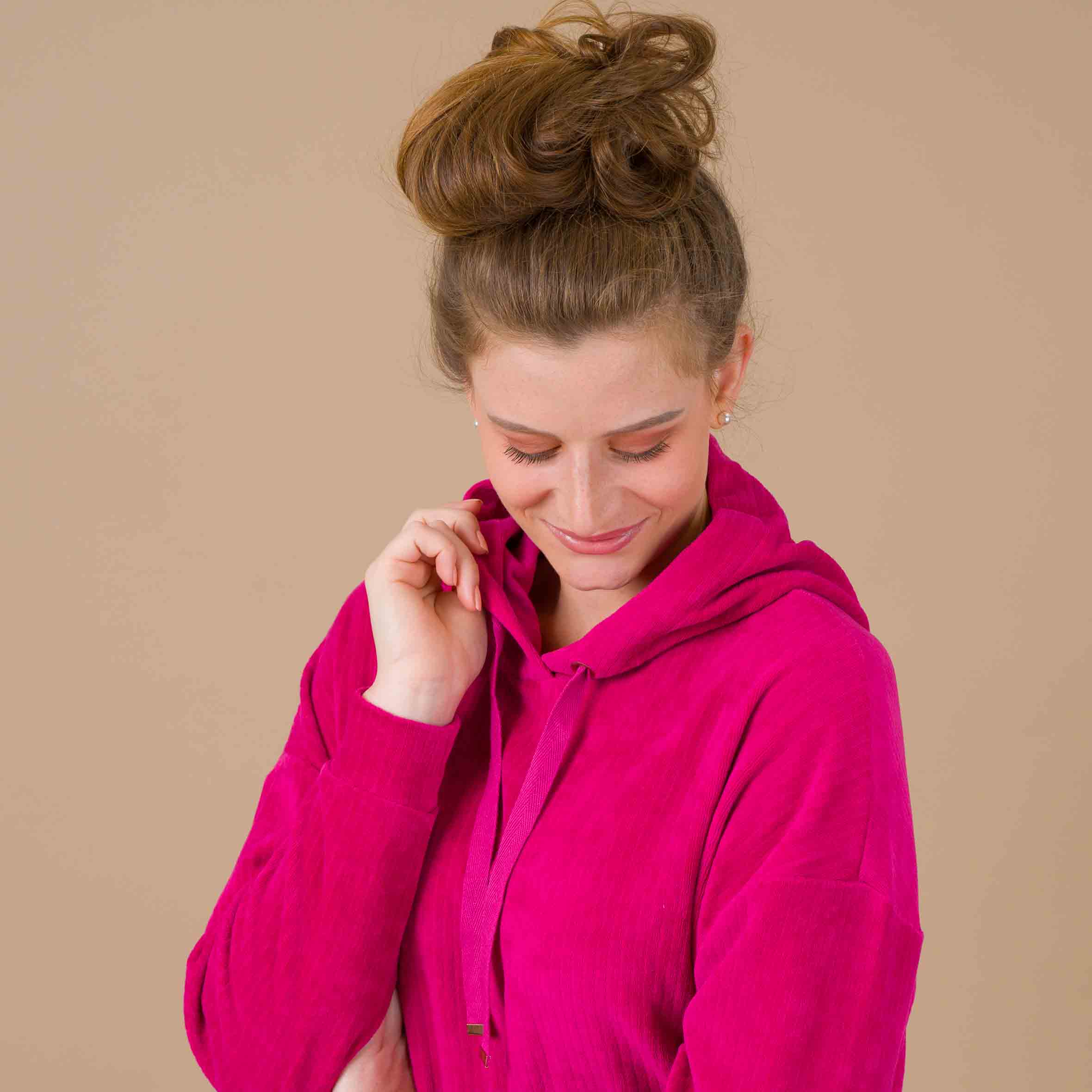 Ensemble Jogging Femme avec Capuche en Velours Cotelé FUSHIA