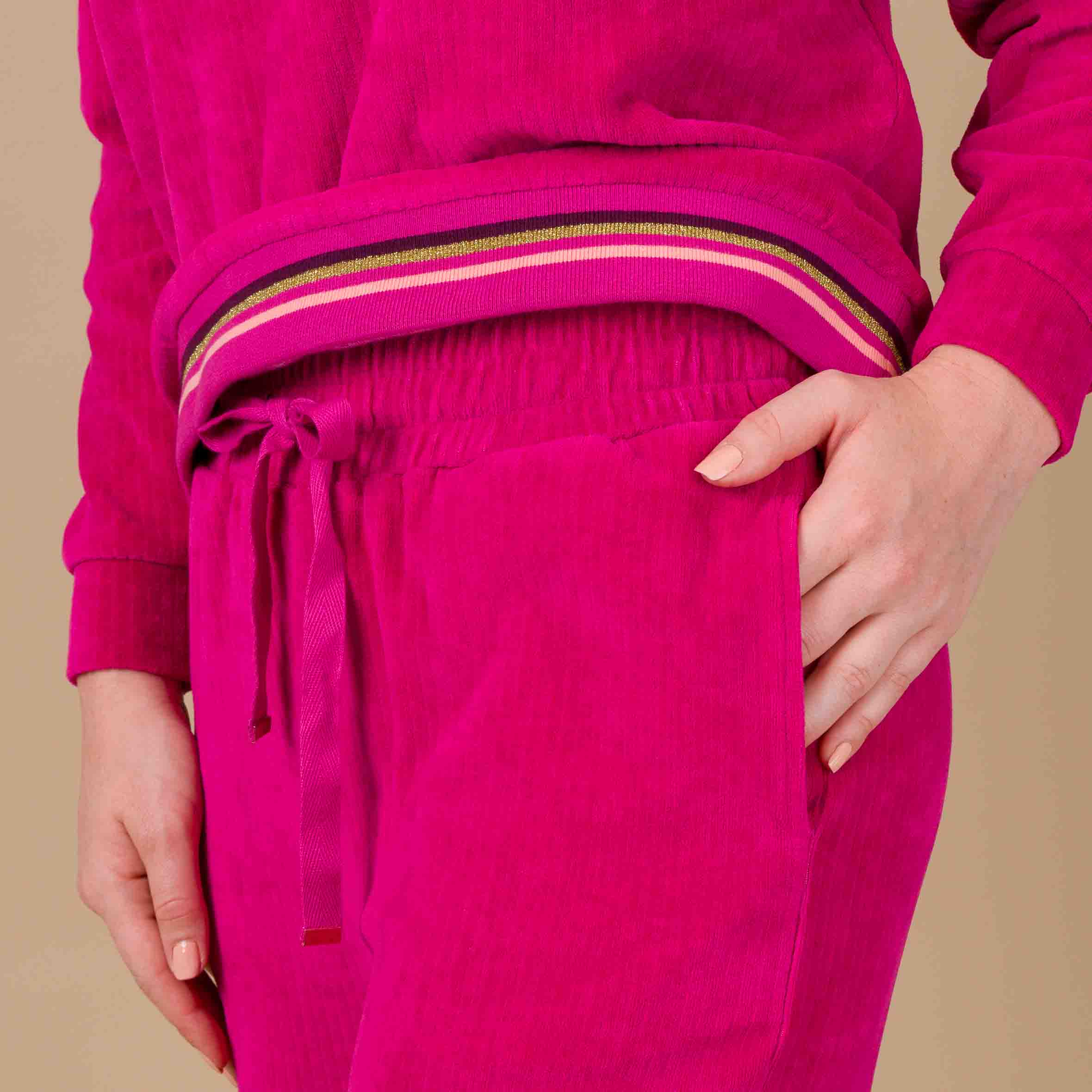 Ensemble Jogging Femme avec Capuche en Velours Cotelé FUSHIA DF421