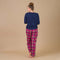 Open lange Pyjama in Poplin Vakjes MARINE