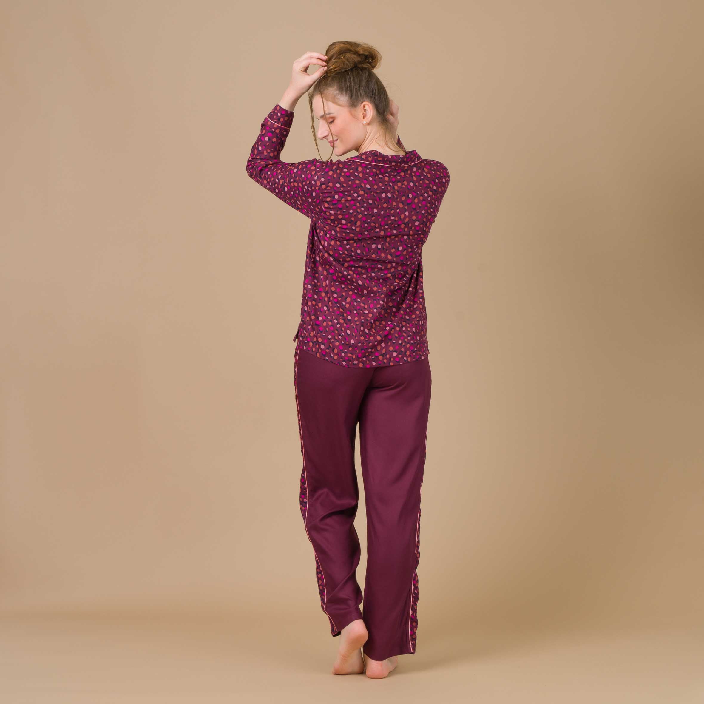 Pyjama Femme Boutonné en Viscose Imprimée SANGRIA DF423