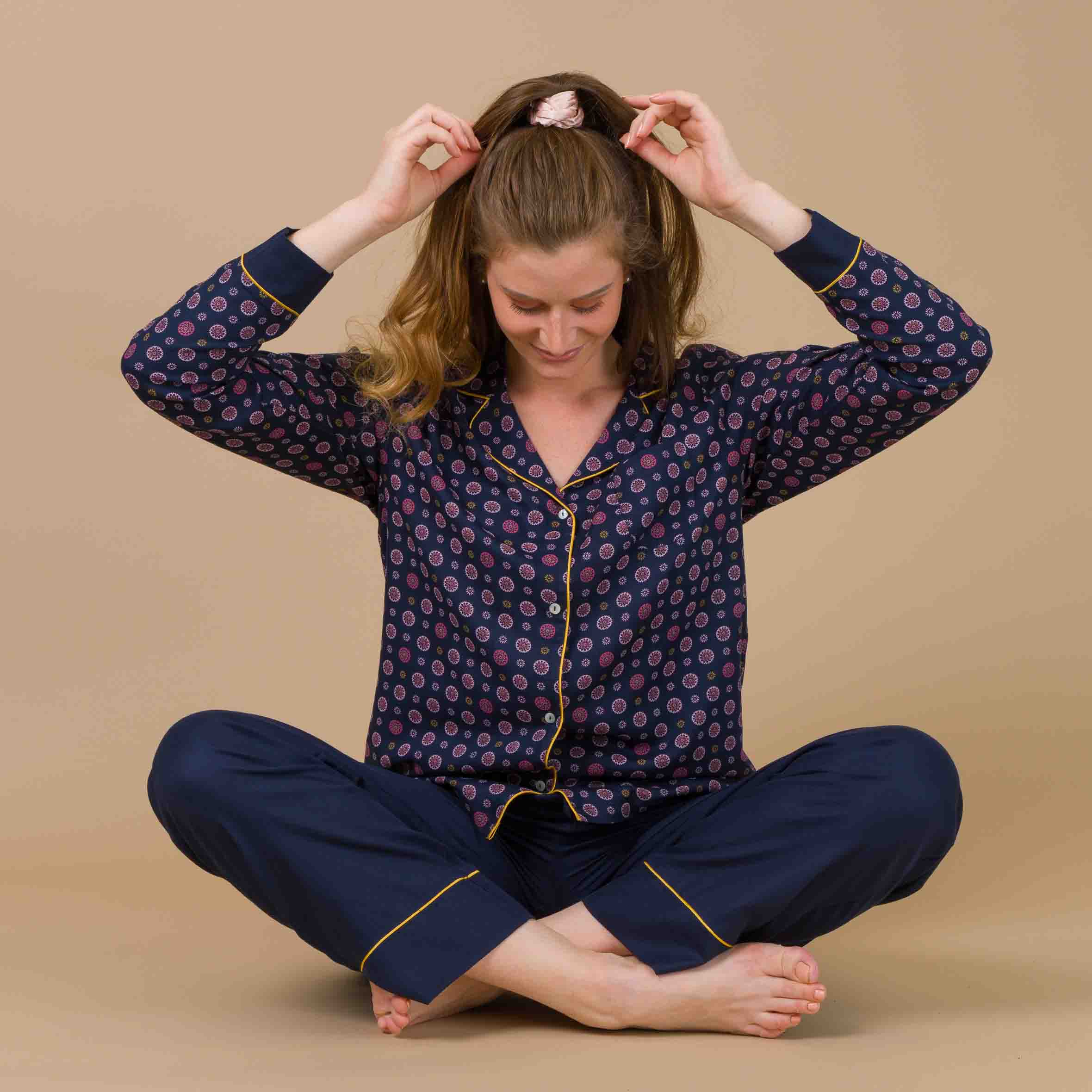 Pyjama Femme Boutonné en Viscose Imprimée MARINE DF425