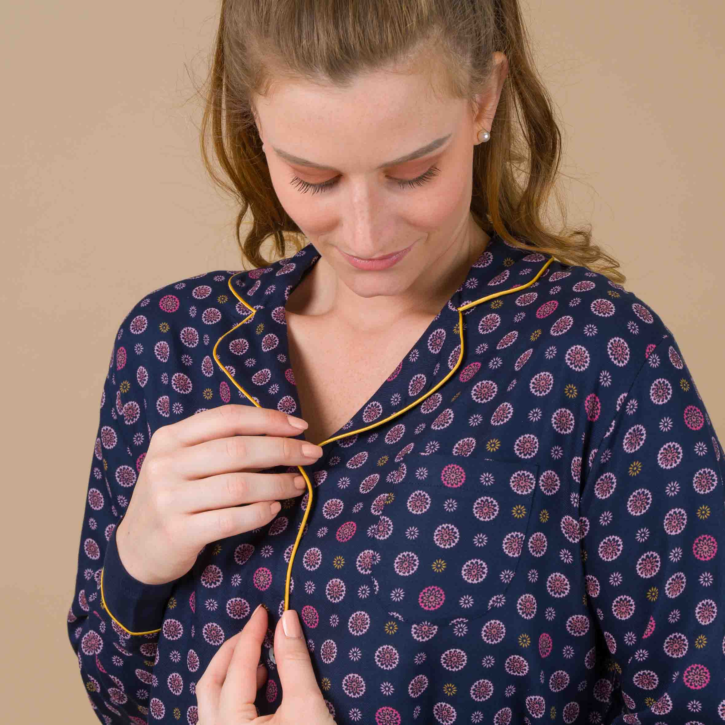 Pyjama Femme Boutonné en Viscose Imprimée MARINE DF425