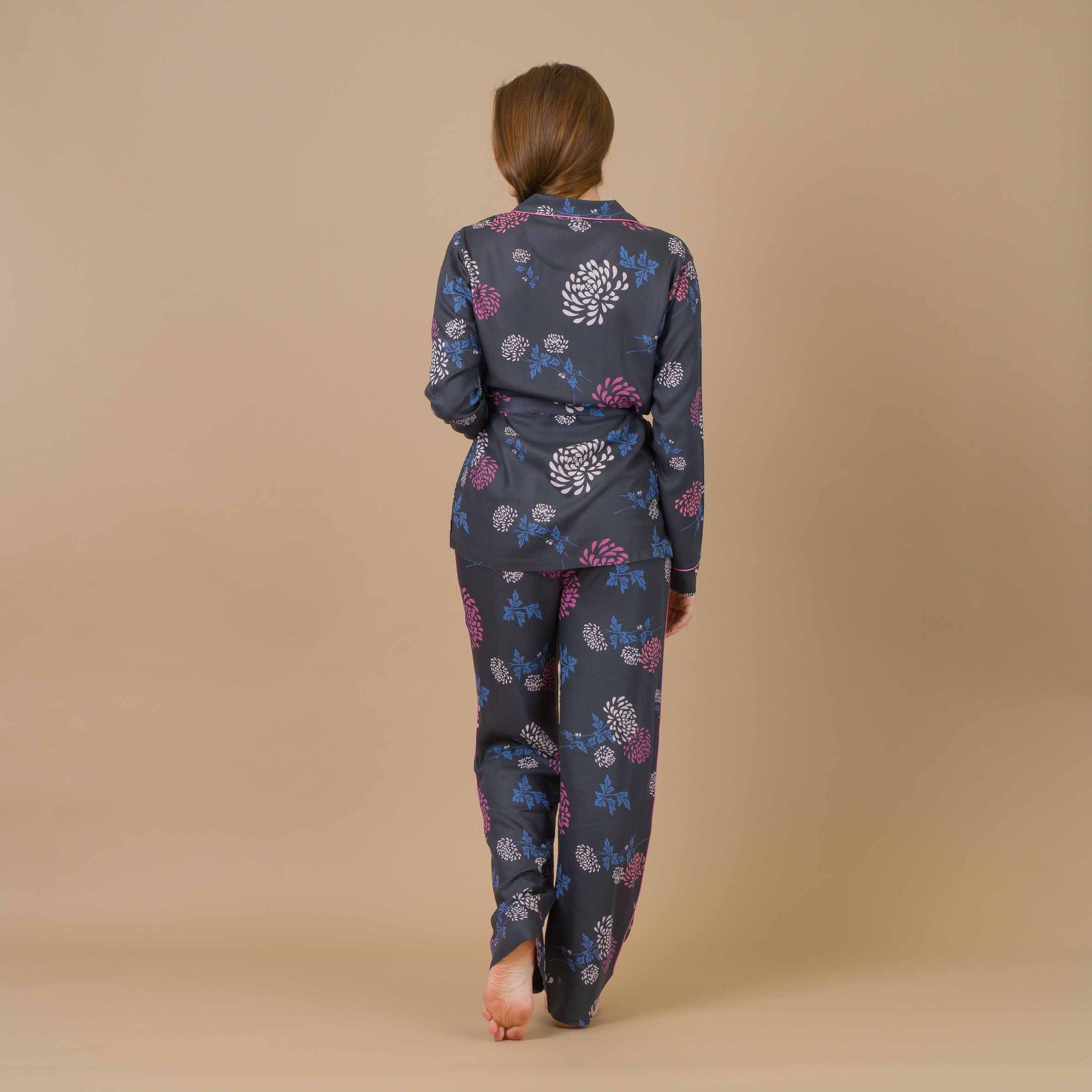Pyjama Femme Boutonné en Viscose Imprimée GRIS ANTHRACITE DF428