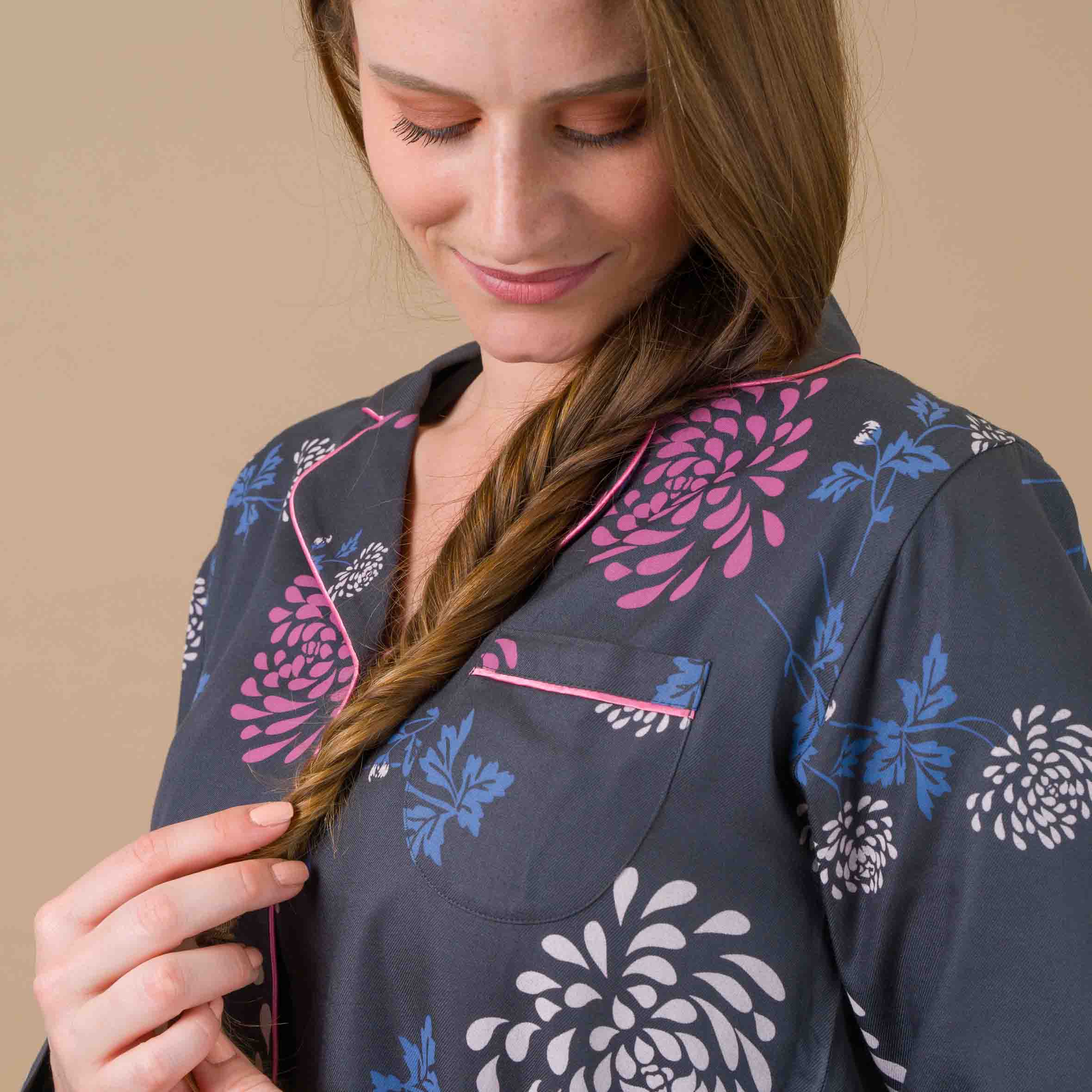 Pyjama Femme Boutonné en Viscose Imprimée GRIS ANTHRACITE DF428