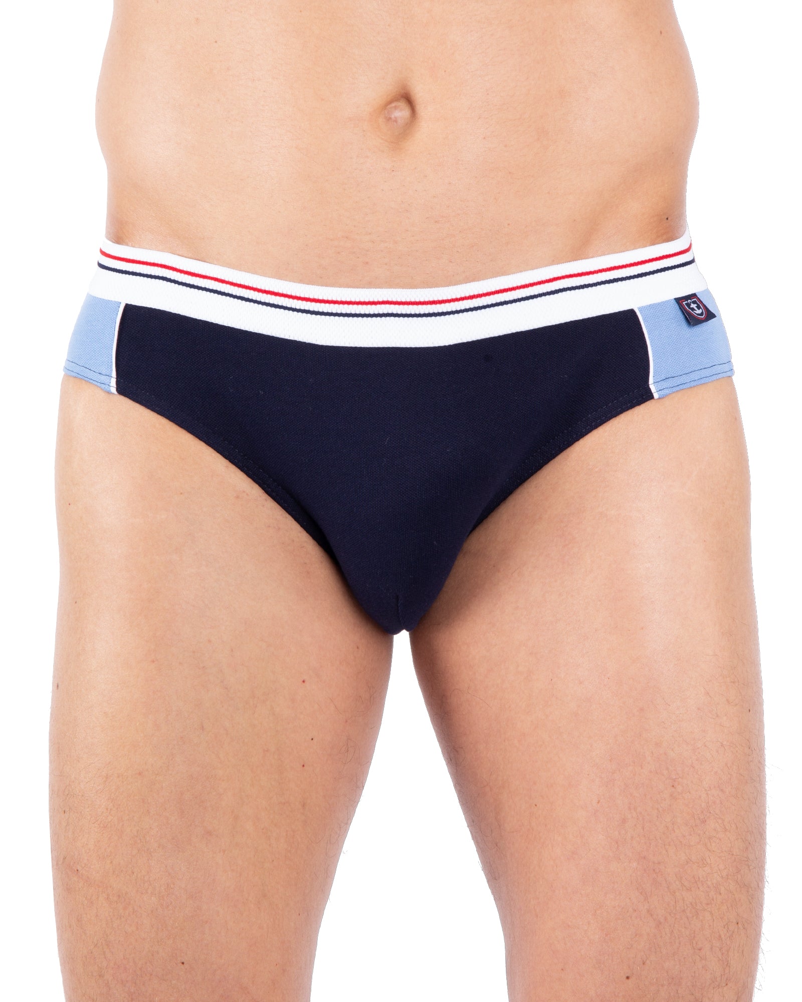 Slip taille basse maille "piqué" Ceinture Rapportée BLEU MARINE E116