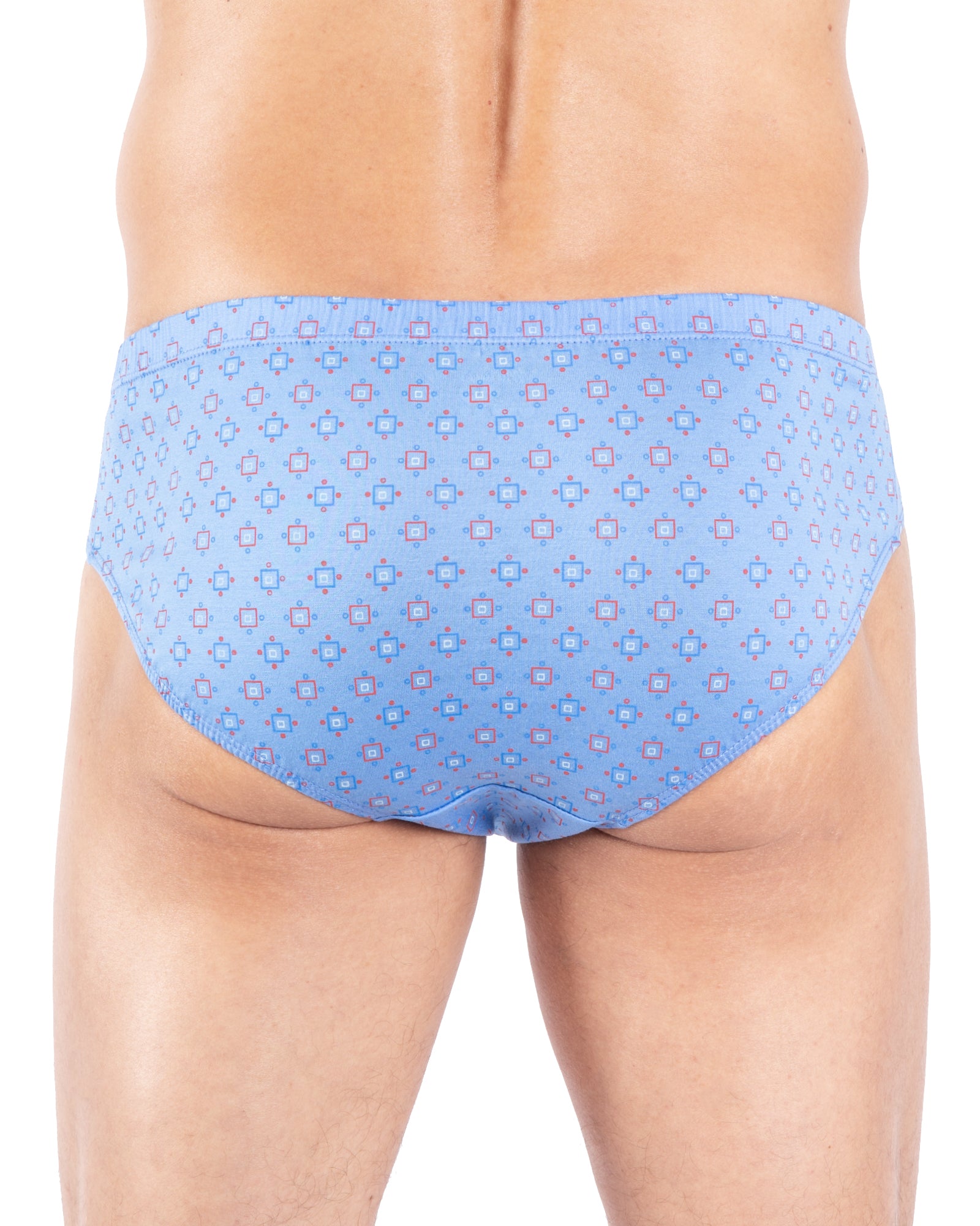Dos du slip taille basse imprimé – modèle Bleu Ciel en coton mercerisé, ajusté et confortable.