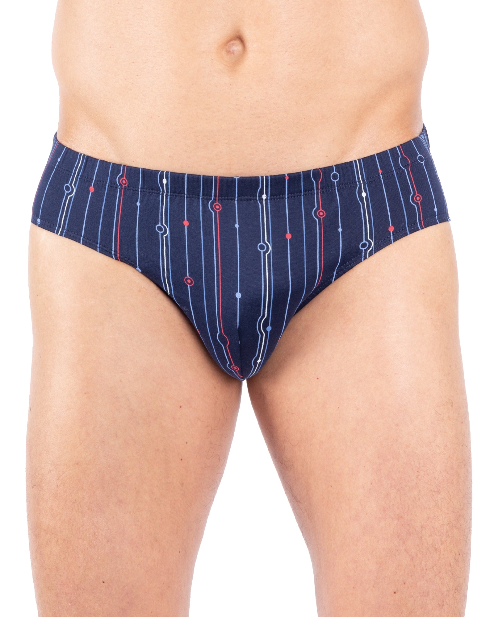 Slip taille basse imprimé avec rayures verticales en coton mercerisé – Bleu Marine.