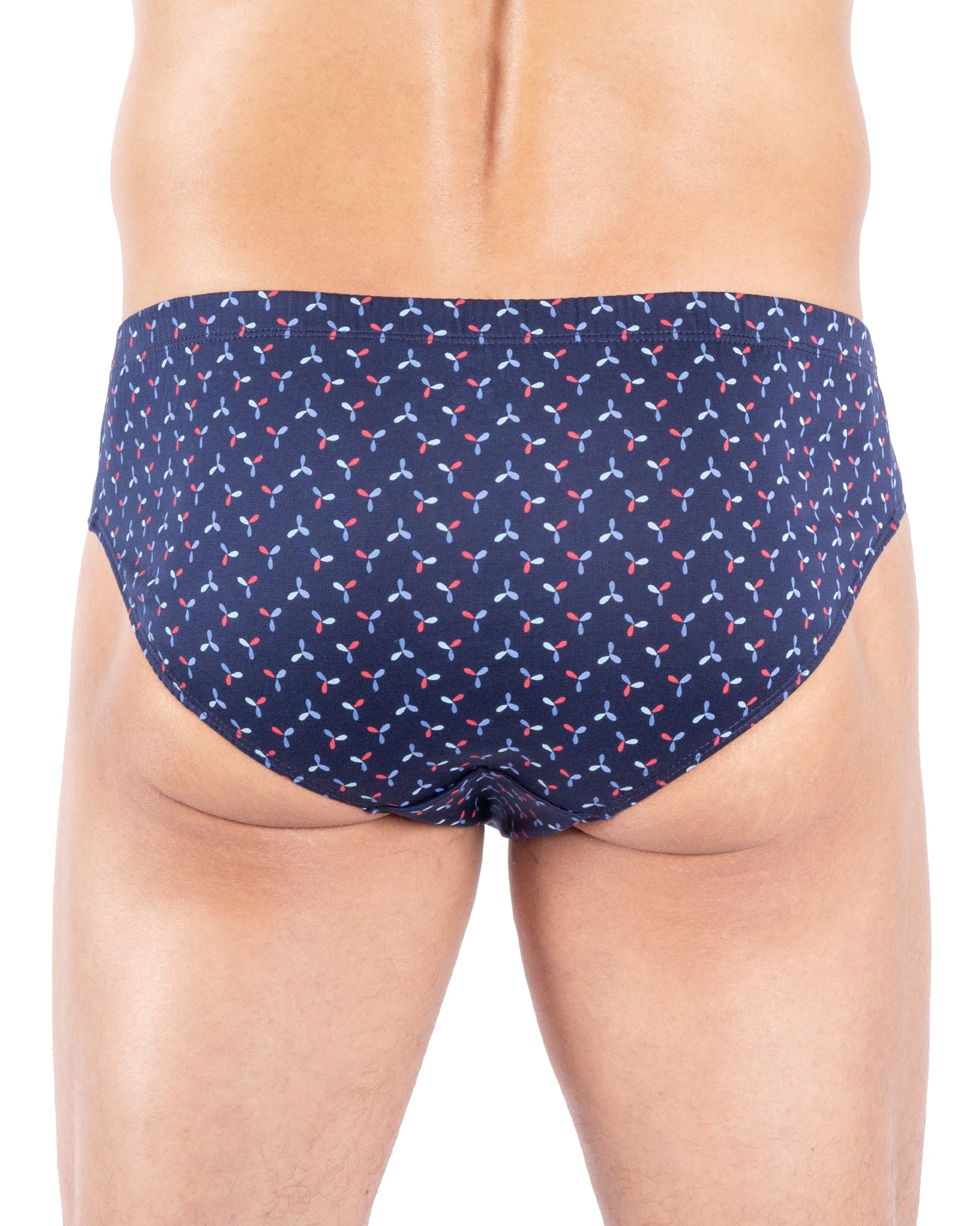 Vue arrière du slip taille basse imprimé rouge, avec une ceinture fine et enrobée pour un maintien parfait.