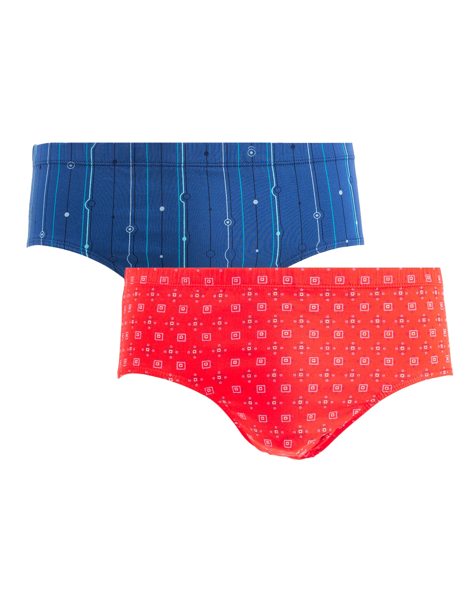 Pack ensemble slips taille haute imprimé assorti, bleu et rouge, en coton mercerisé - vue complète
