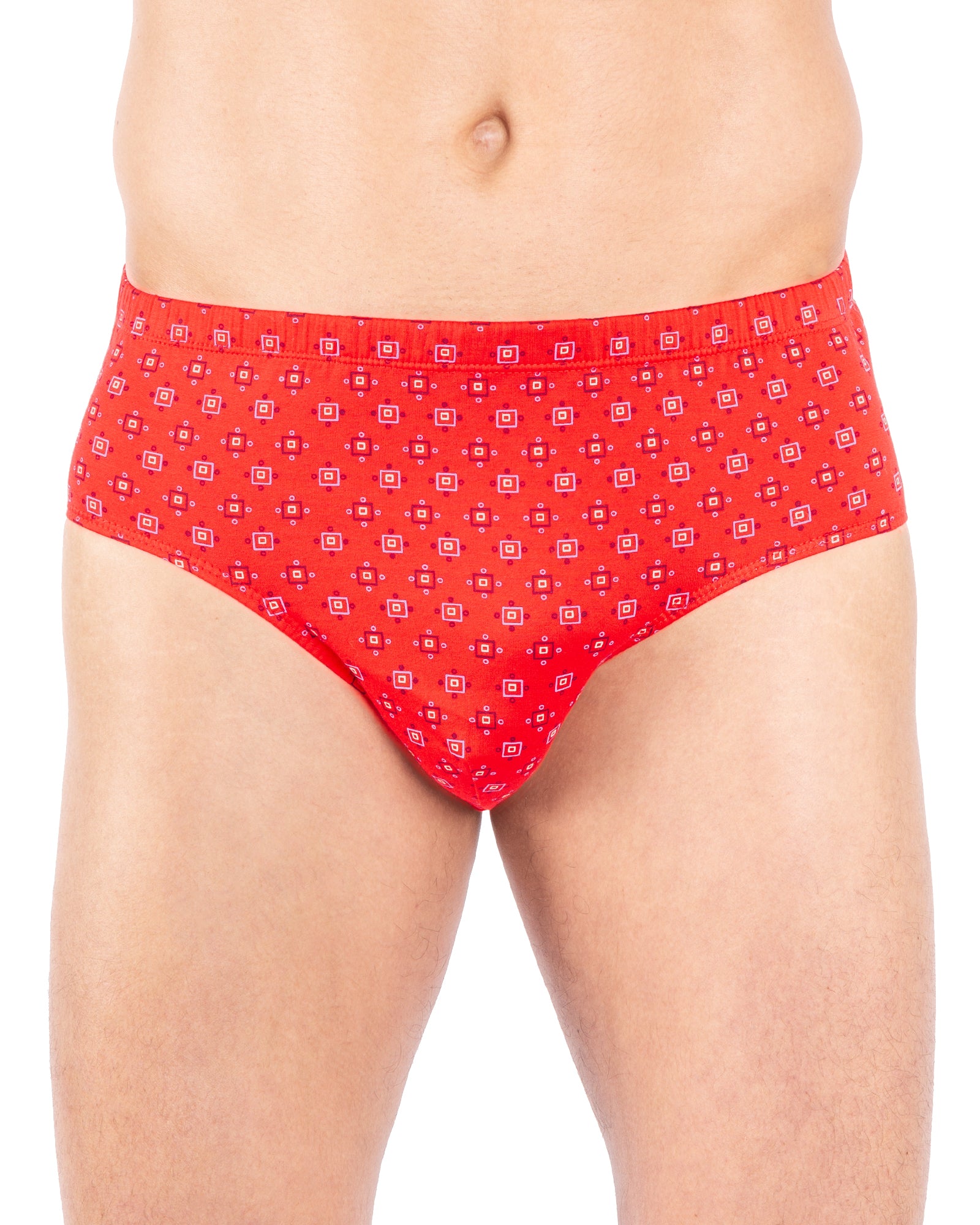 Ensemble slips taille haute imprimé en rouge vif avec motifs géométriques - avant.
